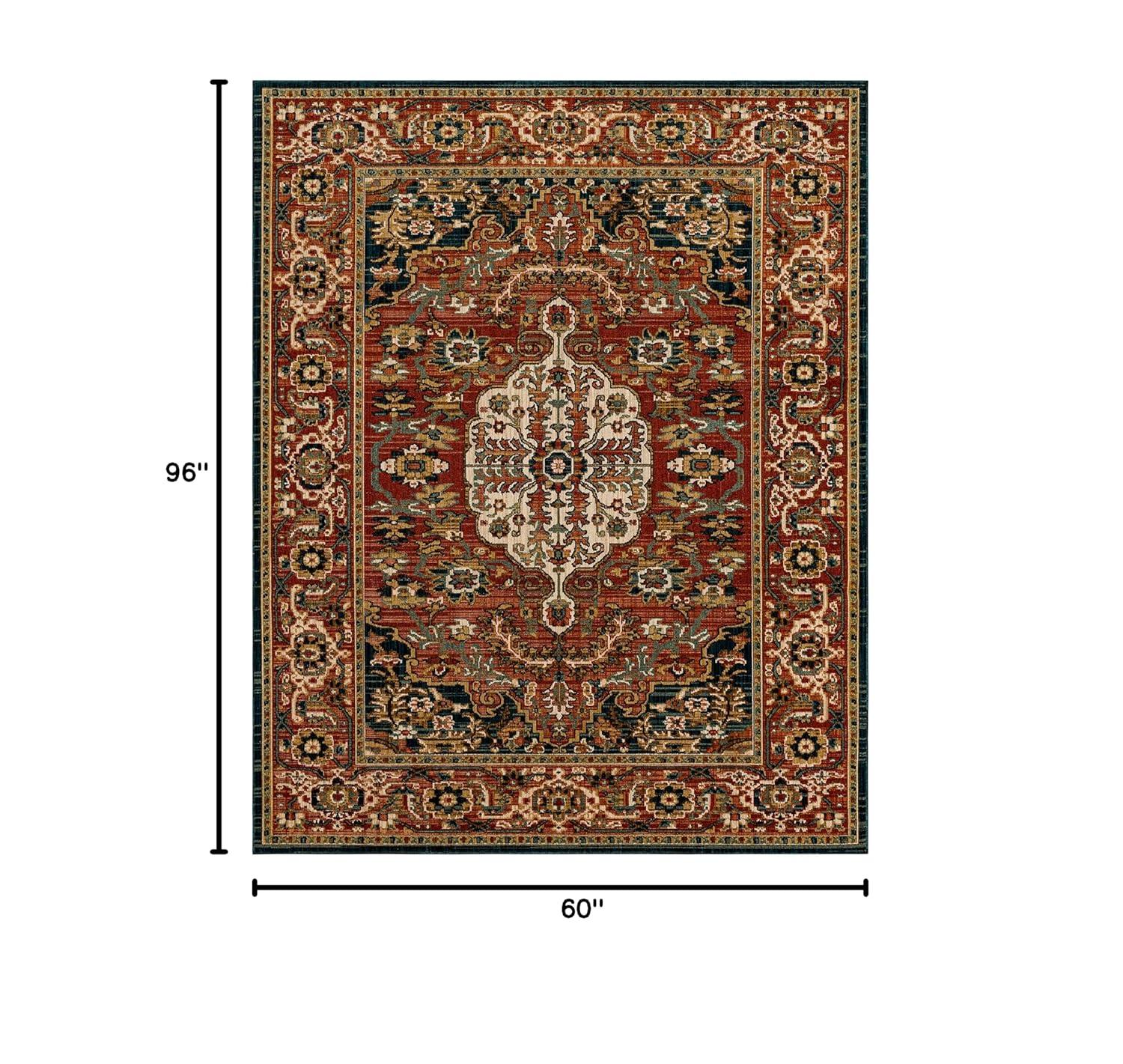 Bilpass Red and Beige Synthetic Medallion Area Rug, 5' x 8'