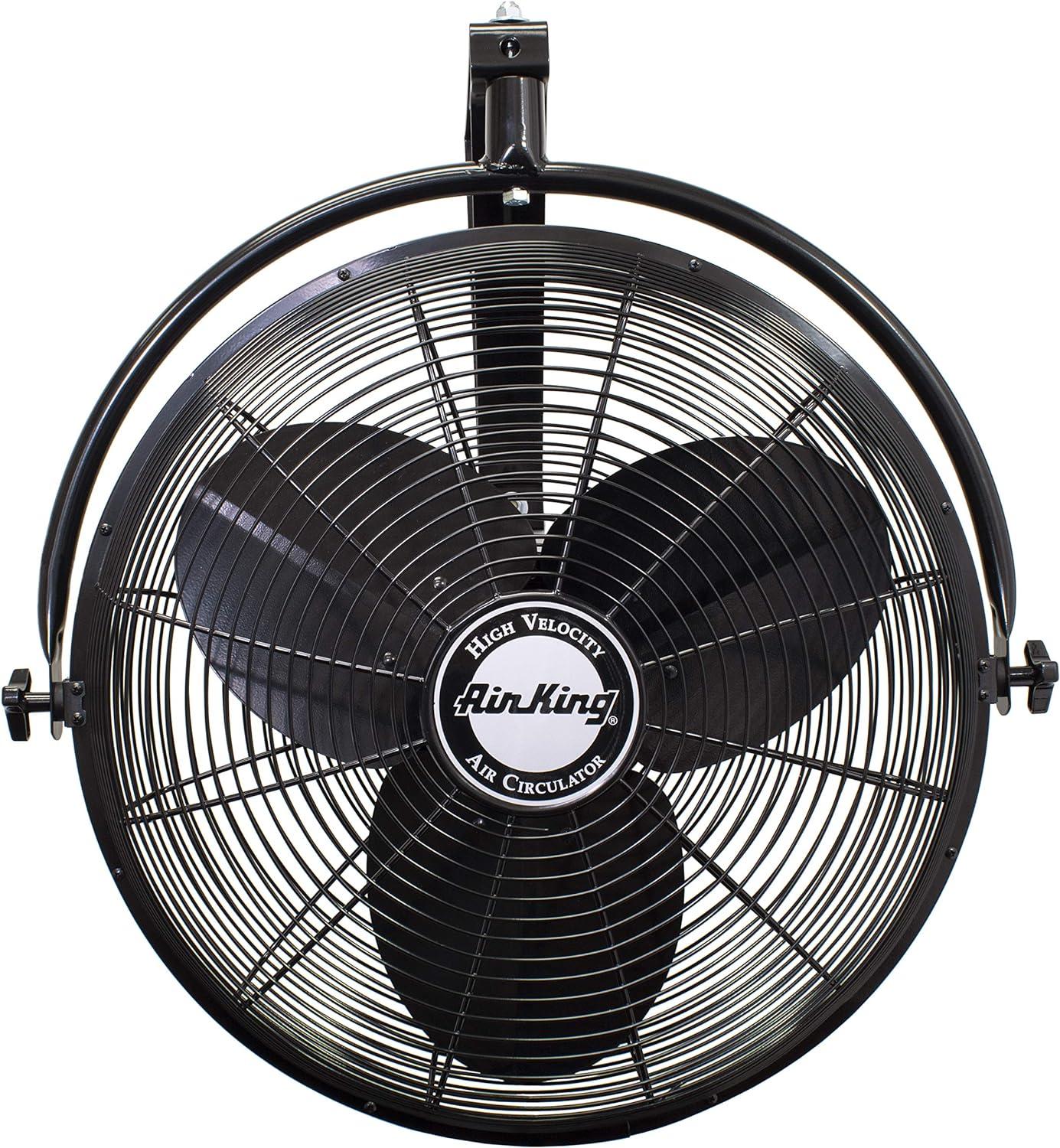 Air King 20 Inch 1/6 Horsepower 3-Speed 90-Degree Adjustable Angle Non-Oscillating Enclosed Workshop Home Garage Steel Wall Mounted Fan, Black