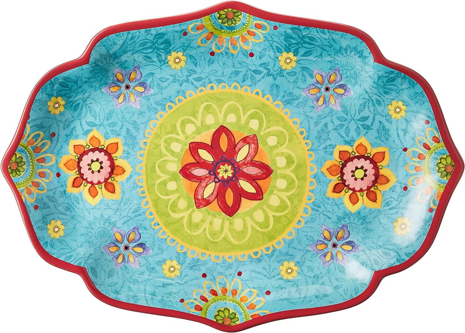 Colorful Hand-Painted Ceramic Oval Serving Platter