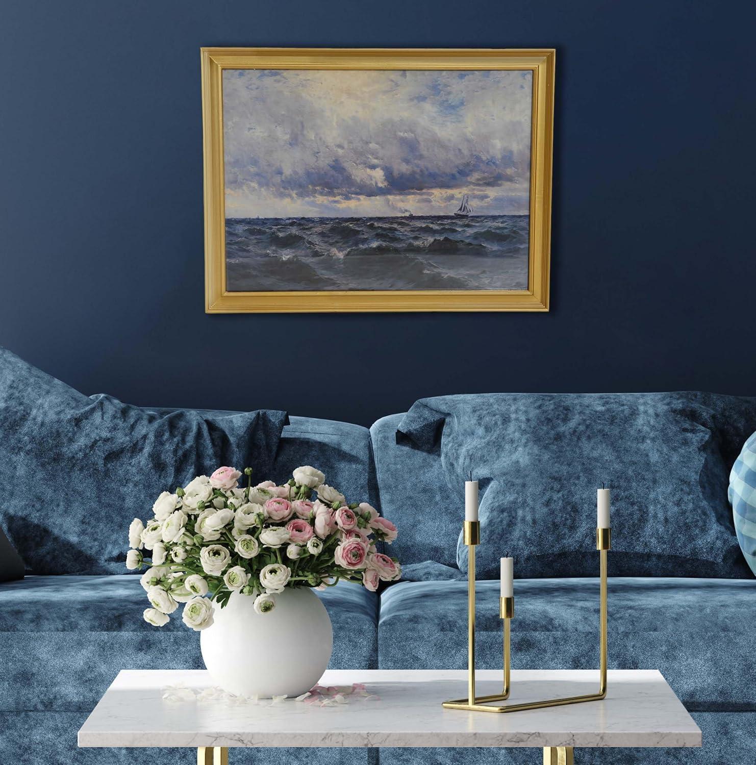 Nautical Seascape Wall Art with Gold Frame and Glass Cover