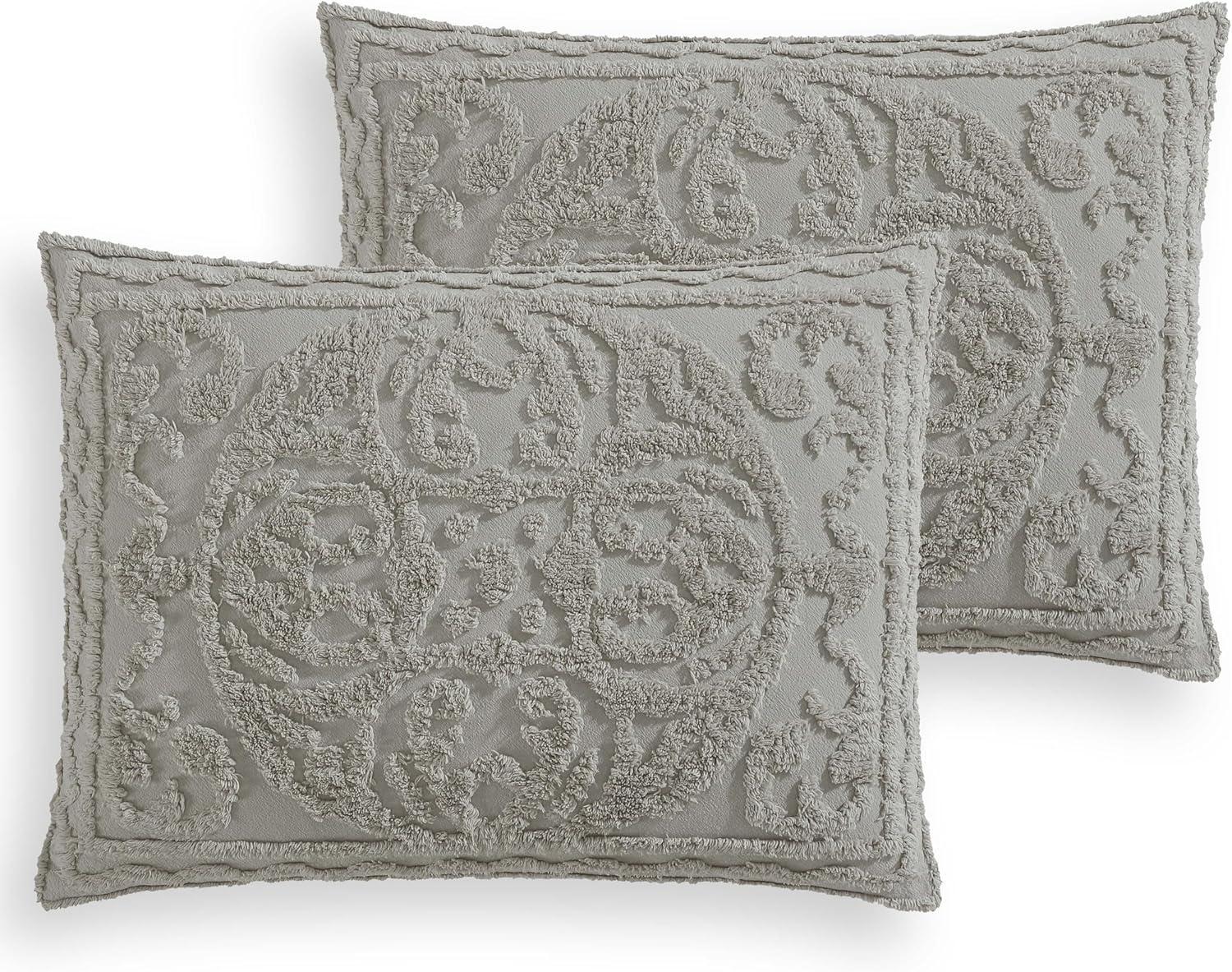 Gray King Microfiber Chenille Comforter Set with Medallion Design