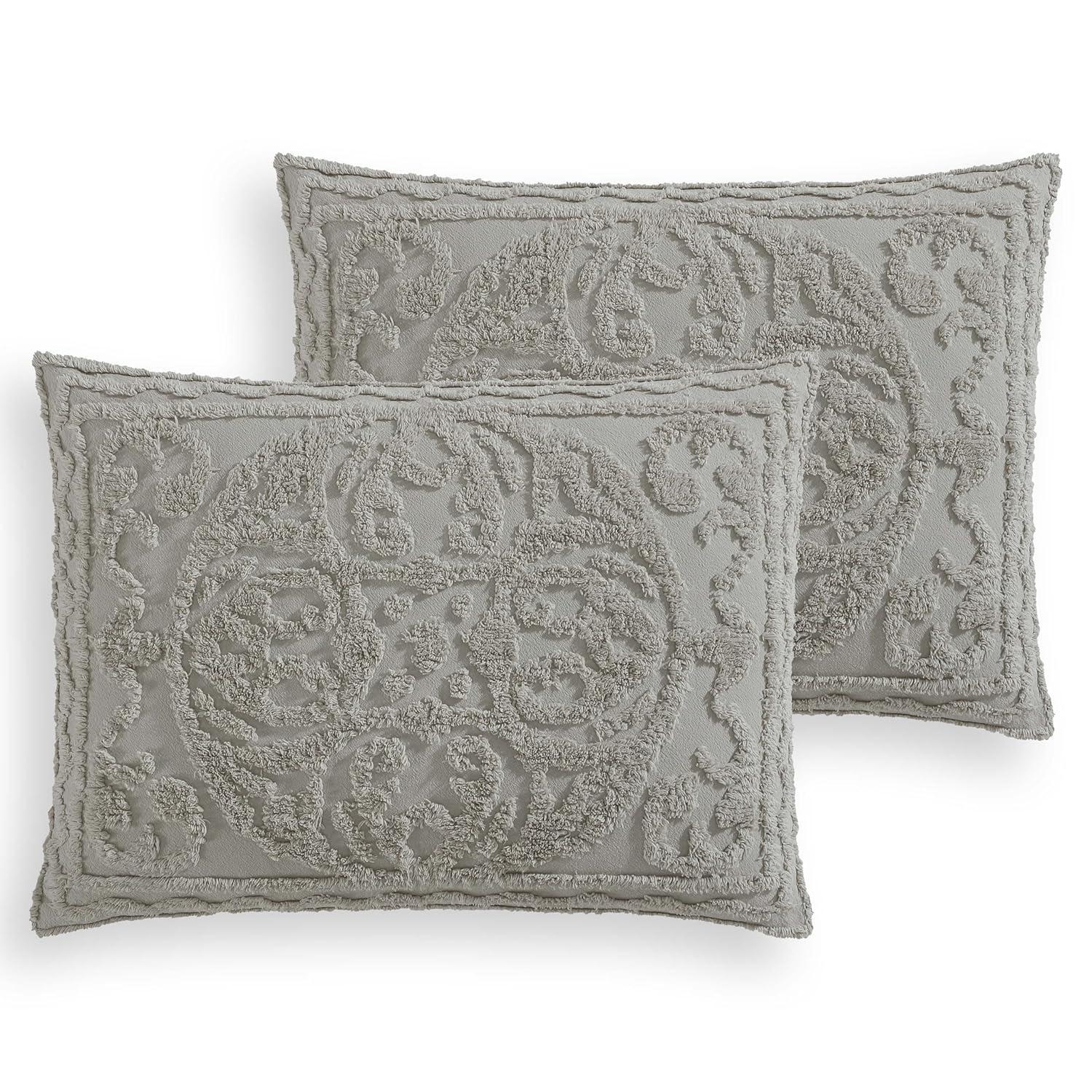 Gray King Microfiber Chenille Comforter Set with Medallion Design