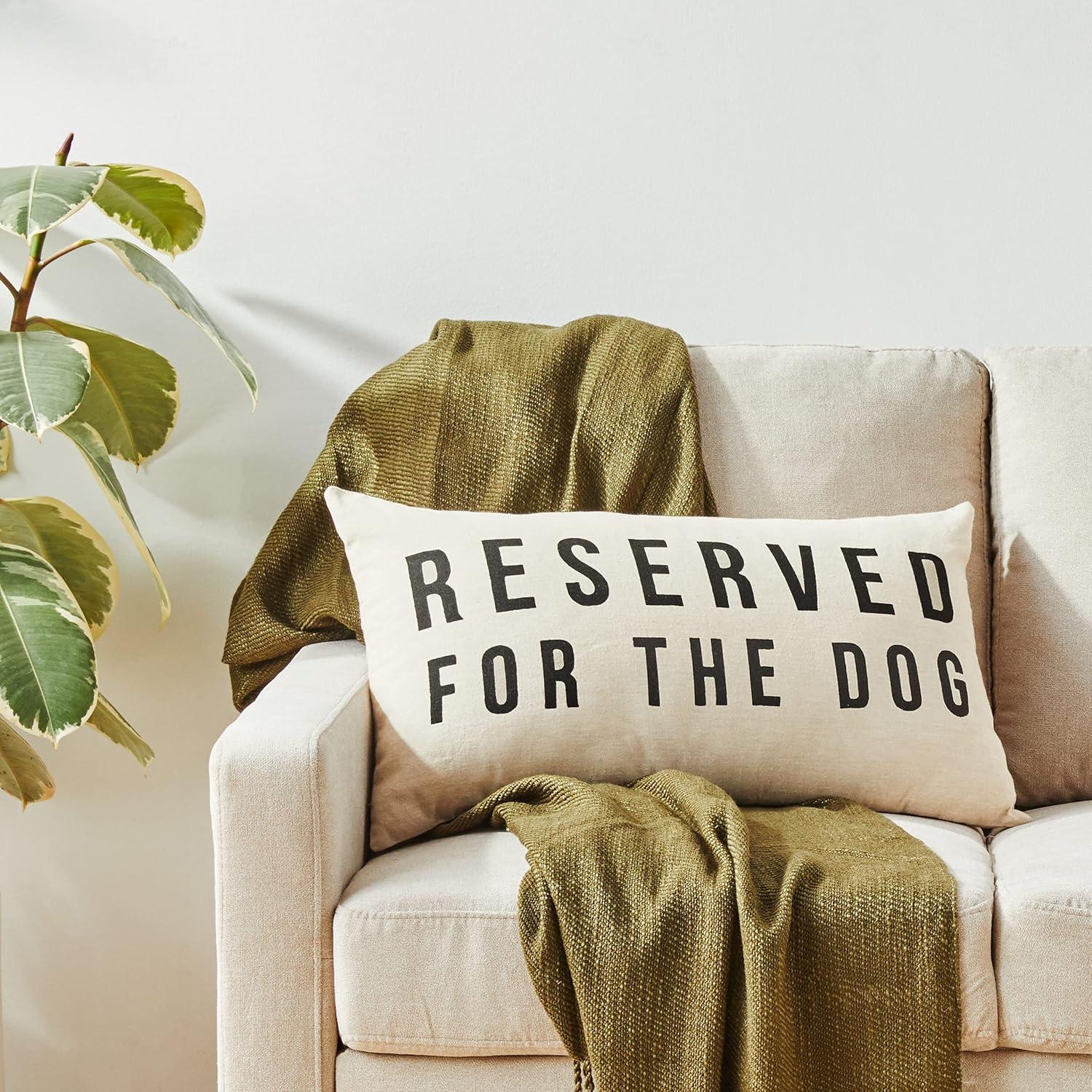 Creative Co-Op Cotton Lumbar Pillow with "Reserved For The Dog" Design, Natural and Black