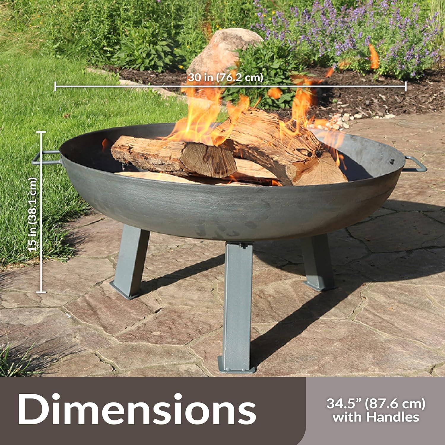 SunnyDaze Decor Union Round Wood-Burning Steel Finish Cast Iron Outdoor Raised Fire Pit Bowl