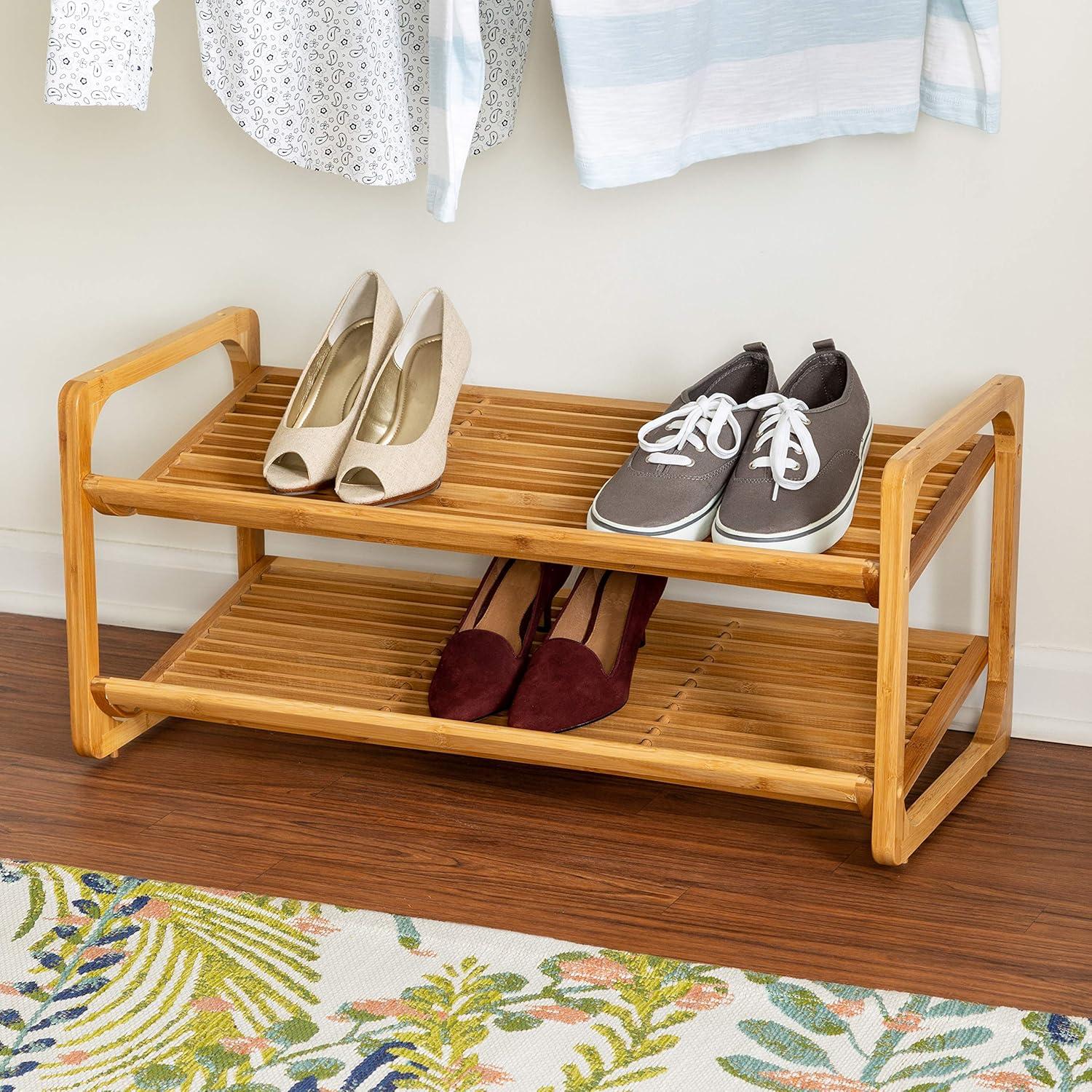 Natural Bamboo 2-Tier Stackable Shoe Rack