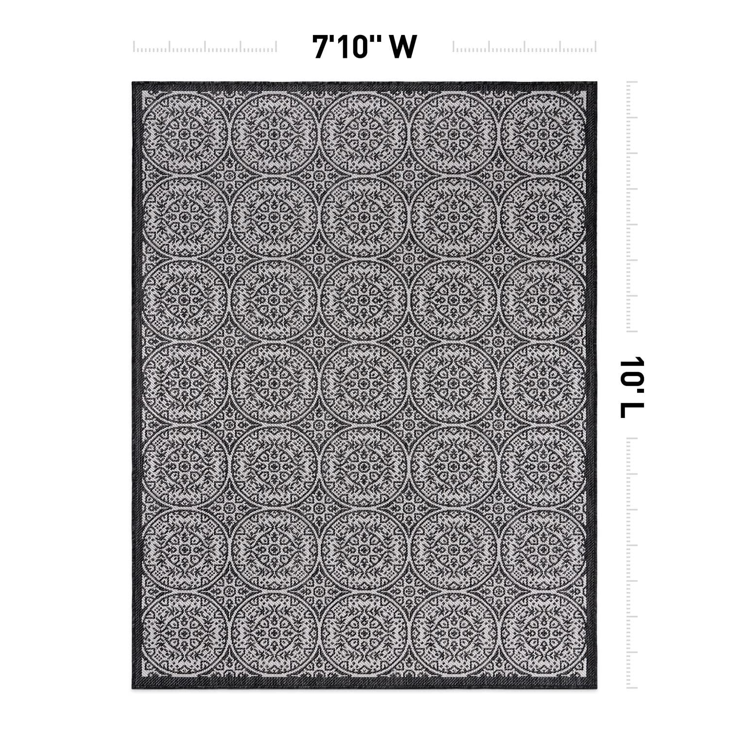 World Rug Gallery Transitional Floral Circles Textured Flat Weave Indoor/Outdoor Area Rug - BLACK 7'10"X10'