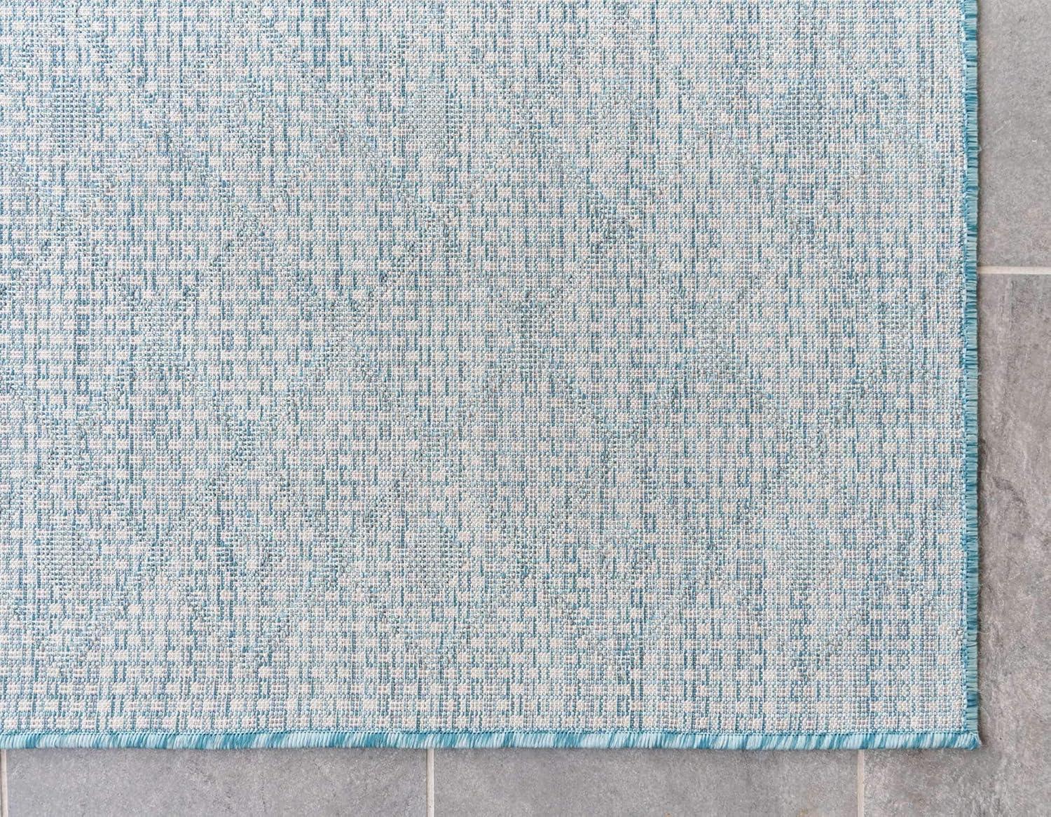 Unique Loom Outdoor Trellis Collection Area Rug - Tribal Trellis (7' 1" x 10' Rectangle Aqua/Ivory)