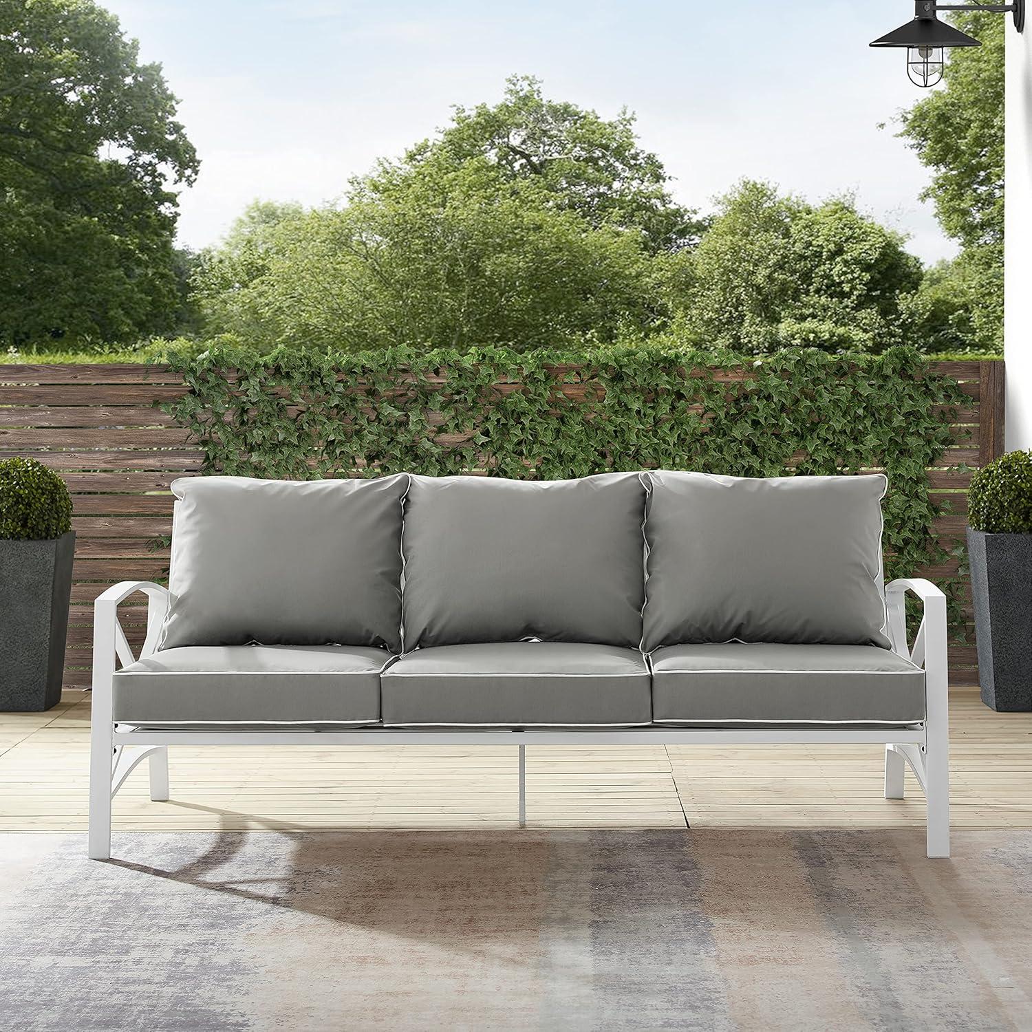 Kaplan Outdoor Metal Sofa White with Gray Cushions - Crosley