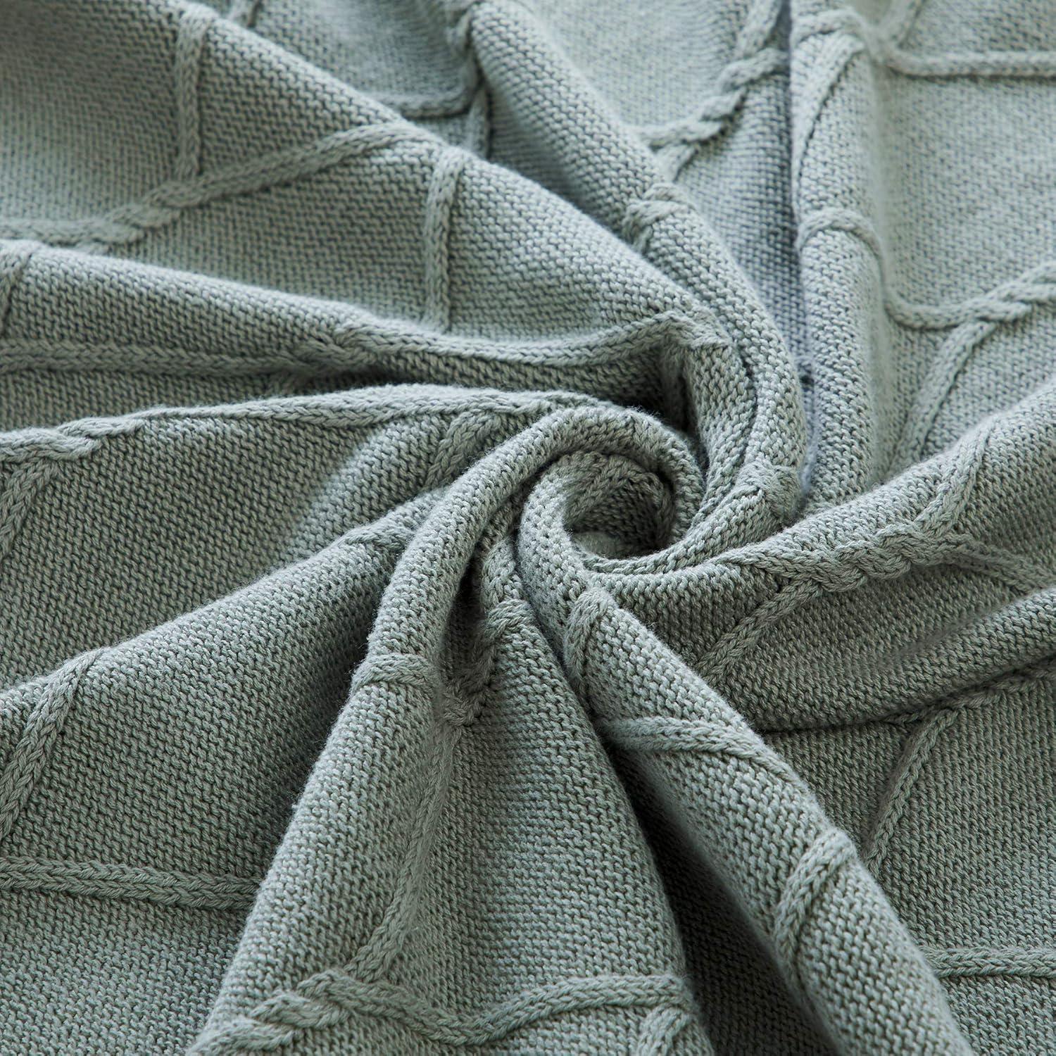 Sage Green Cotton Cable Knit Weighted Throw Blanket