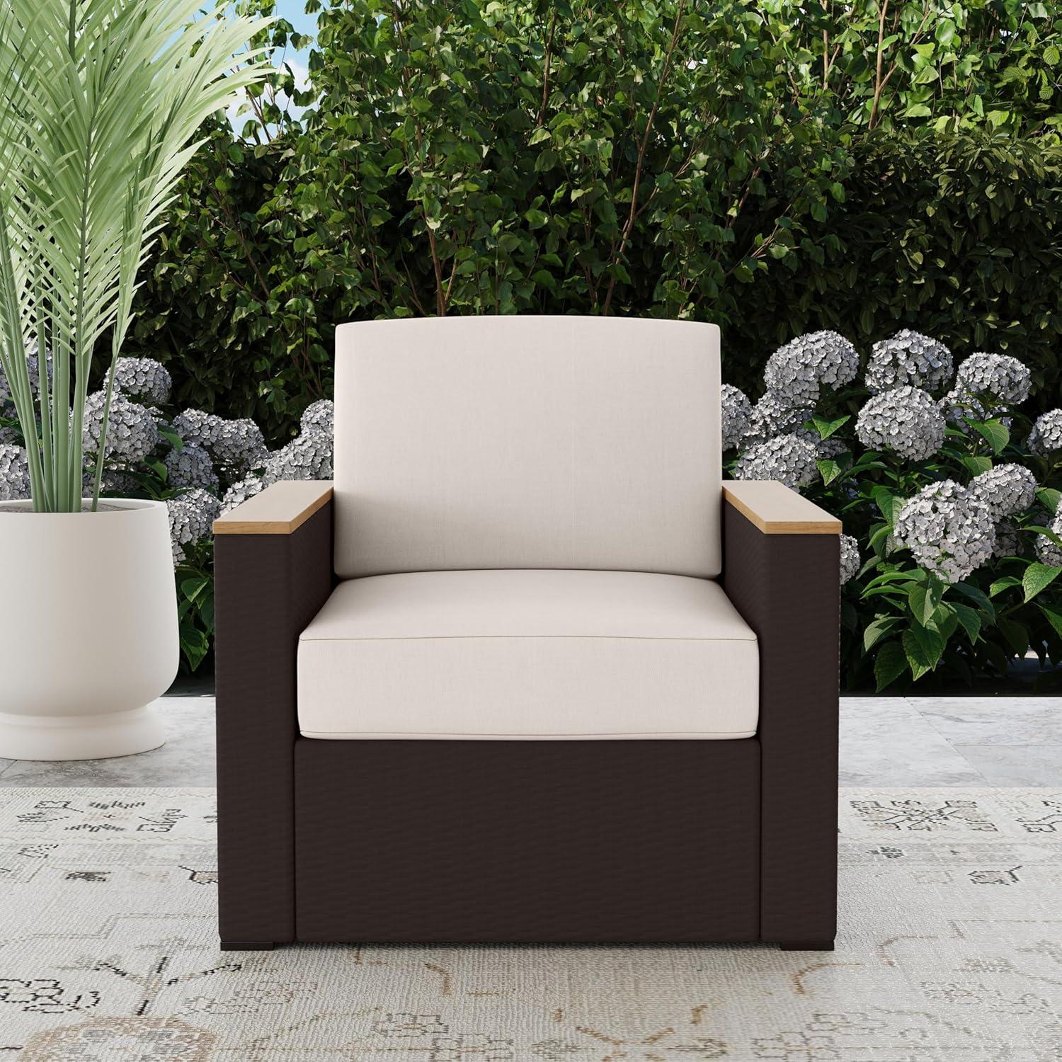 Homestyles Palm Springs Rattan Outdoor Arm Chair in Brown