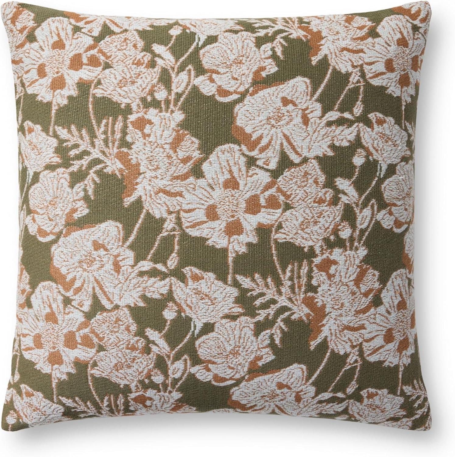 Matilda Olive and Orange Floral 18'' Square Pillow Cover