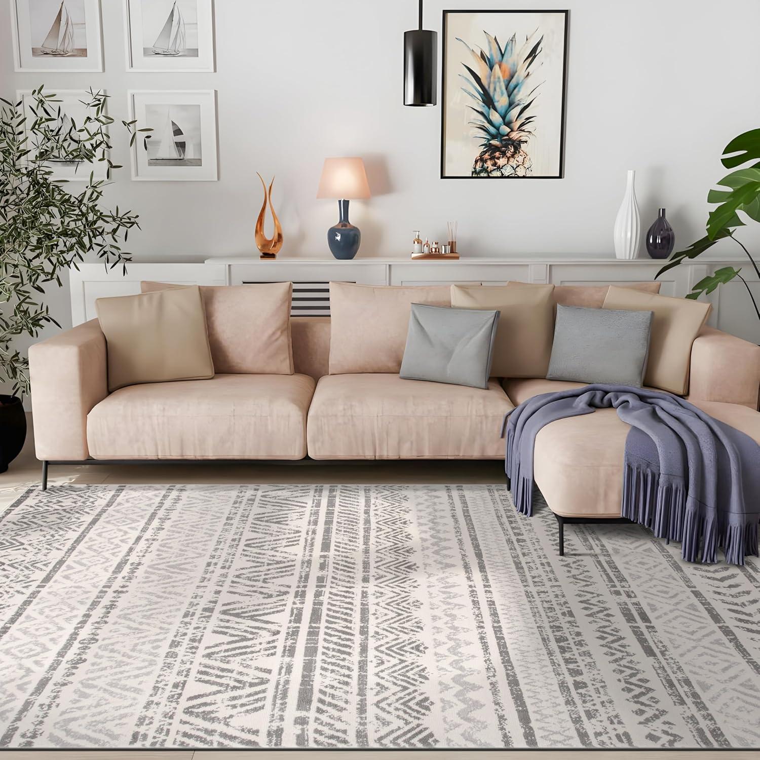 World Rug Gallery Geometric Distressed Bohemian Gray 6'6" x 9' Area Rug
