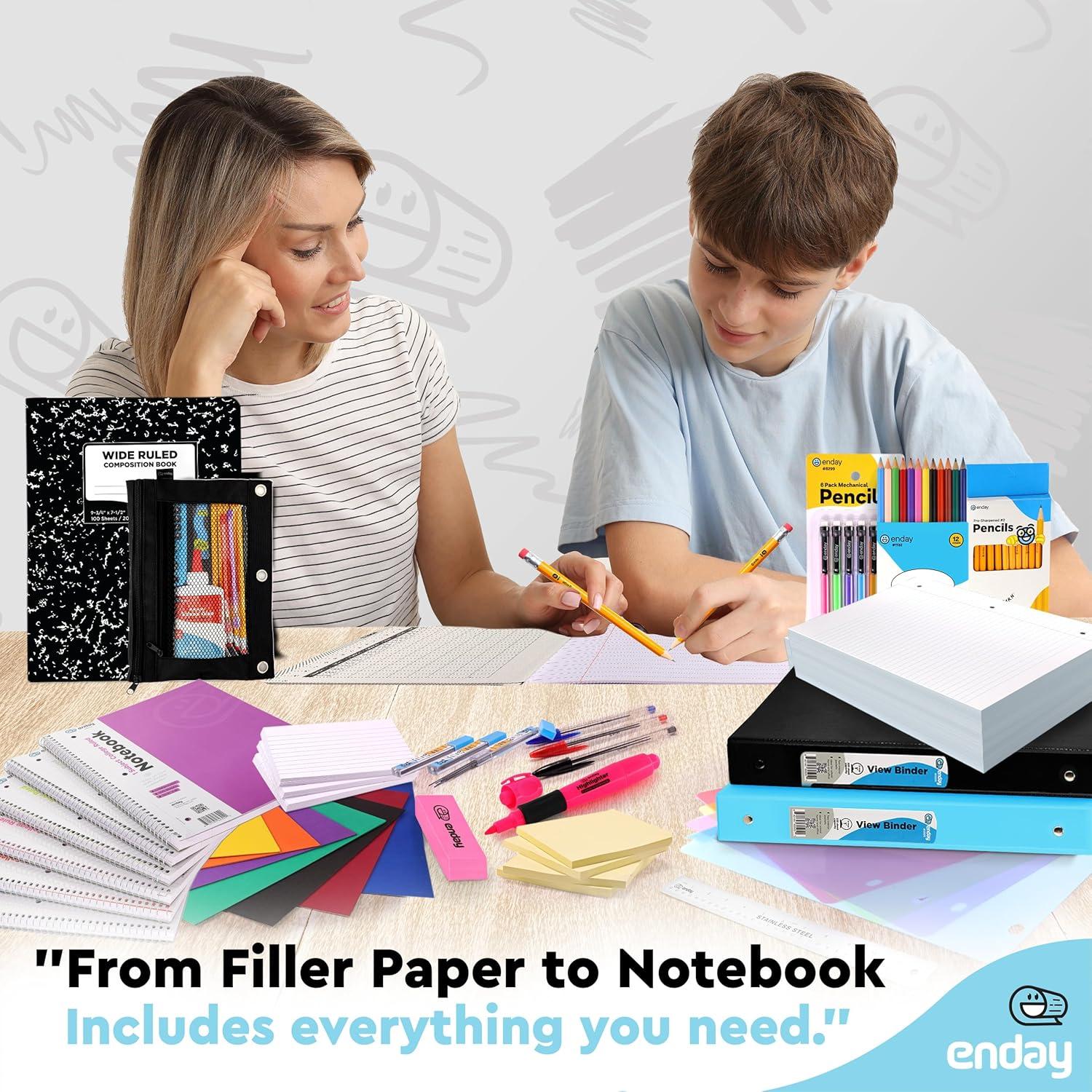 105-Piece School Supplies Kit for High School & College – Binders, Notebooks, Folders, Pens, Pencils, Sticky Notes, Dividers, Ruler, Erasers & More