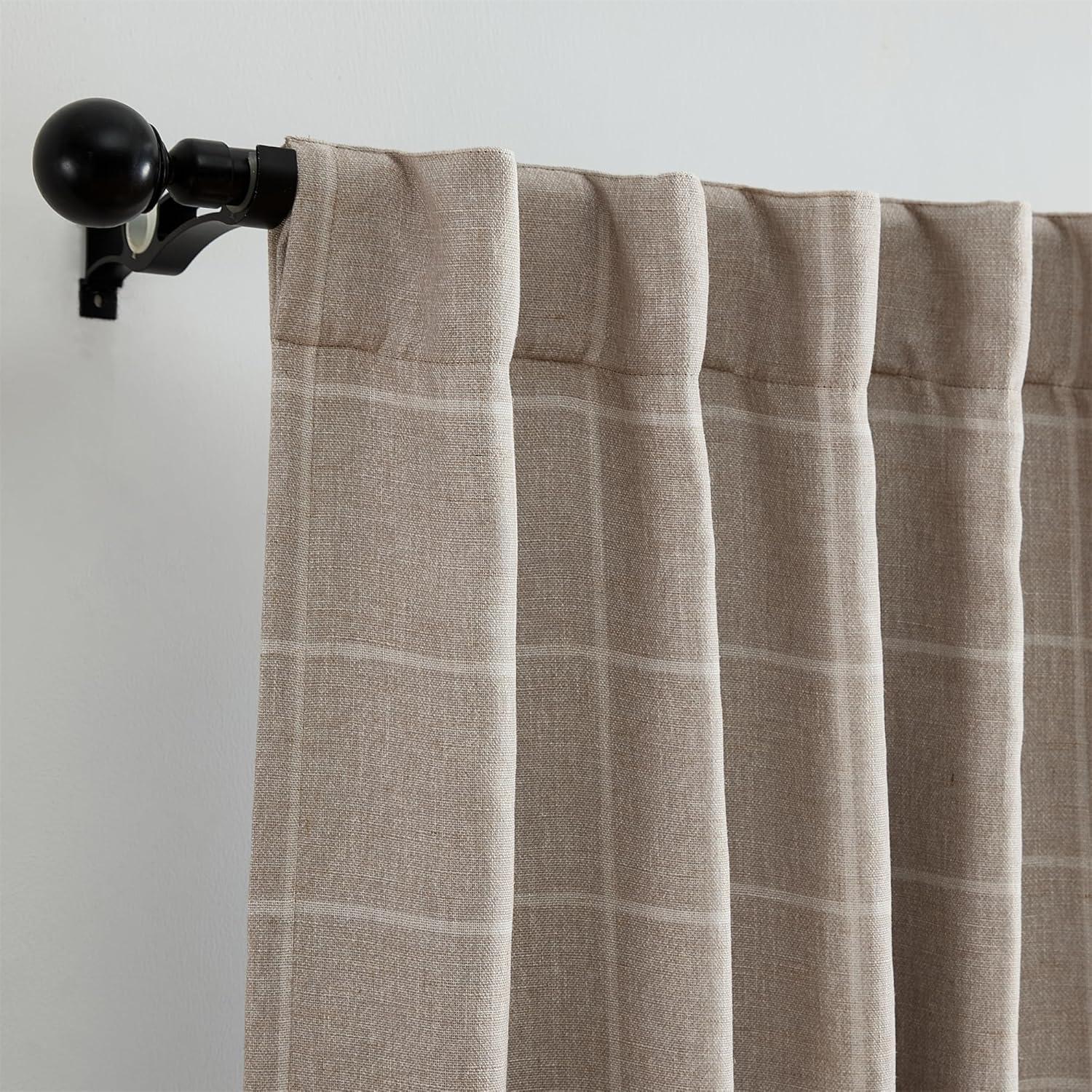 Sawyer Windowpane Plaid Blackout Window Curtain Panel - 52" x 95" - Linen - Elrene Home Fashions