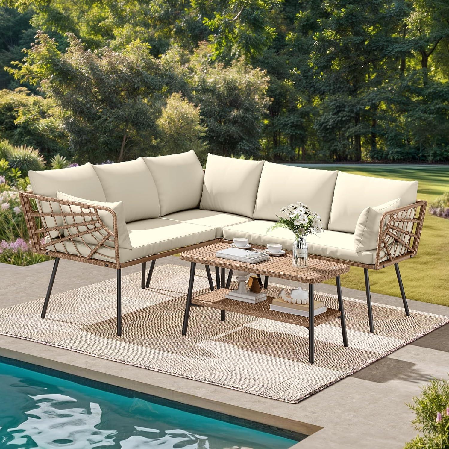 DWVO Patio Loveseat, All-Weather Wicker Rattan Patio Sofa for Balcony, Backyard, Pool, Porch, Deck, Outdoor Sectional Furniture with Cushions (Beige)