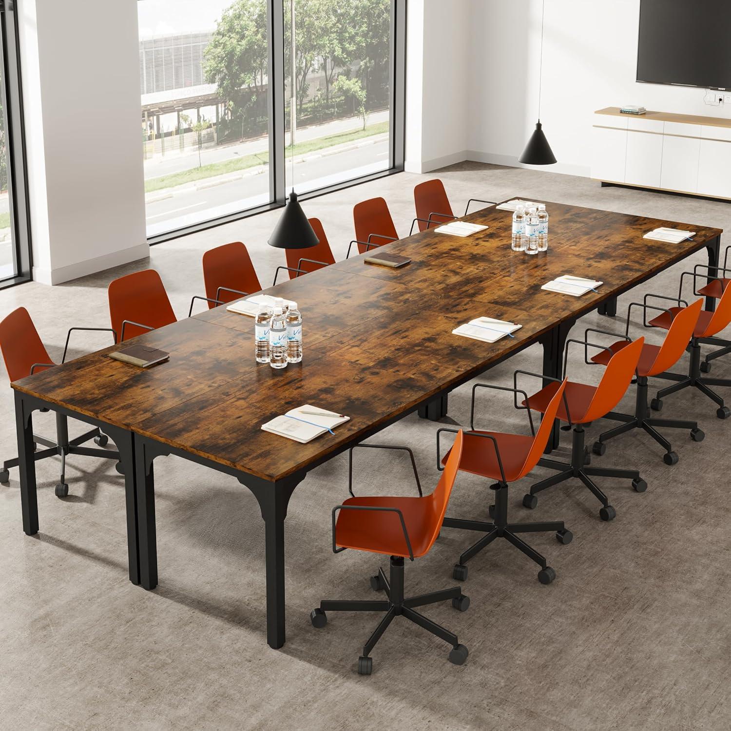 13FT Brown MDF and Metal Conference Table for 16