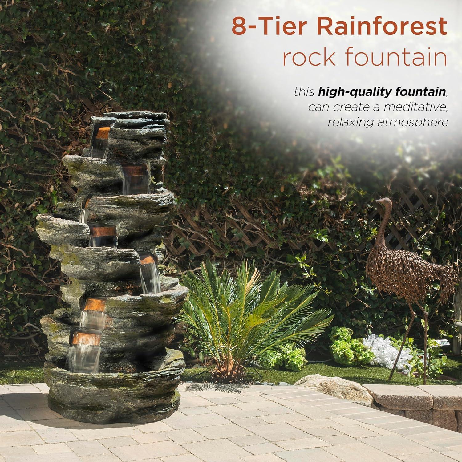 Alpine Corporation 8-Tier Rainforest Rock Water Fountain with LED Lights