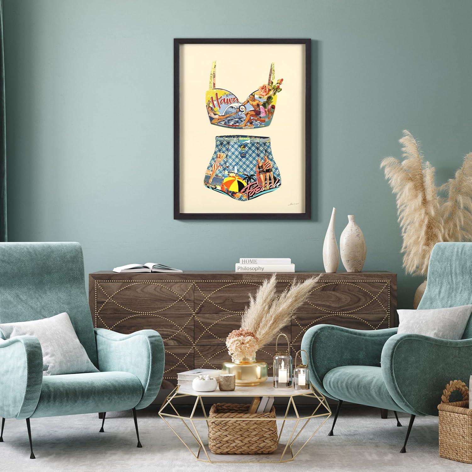 "Hawaii Beach" Dimensional Collage Framed Graphic Art Under Glass Wall Art