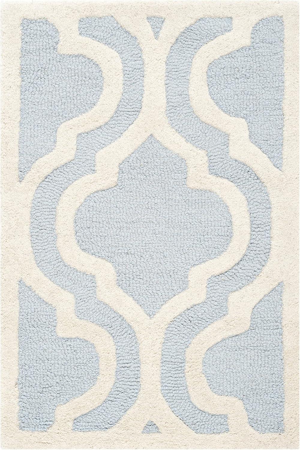 Hand-Tufted Wool Elegance Round Rug in Light Blue/Ivory, 2' x 3'