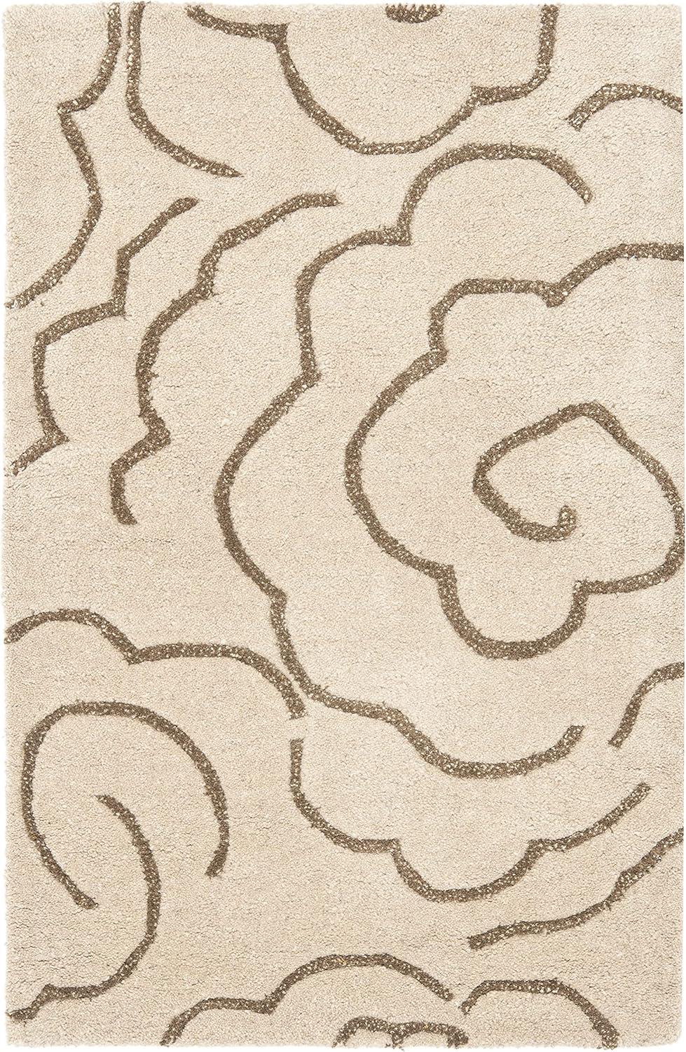 Ivory and Beige Tufted Floral Wool Area Rug, 2' x 3'