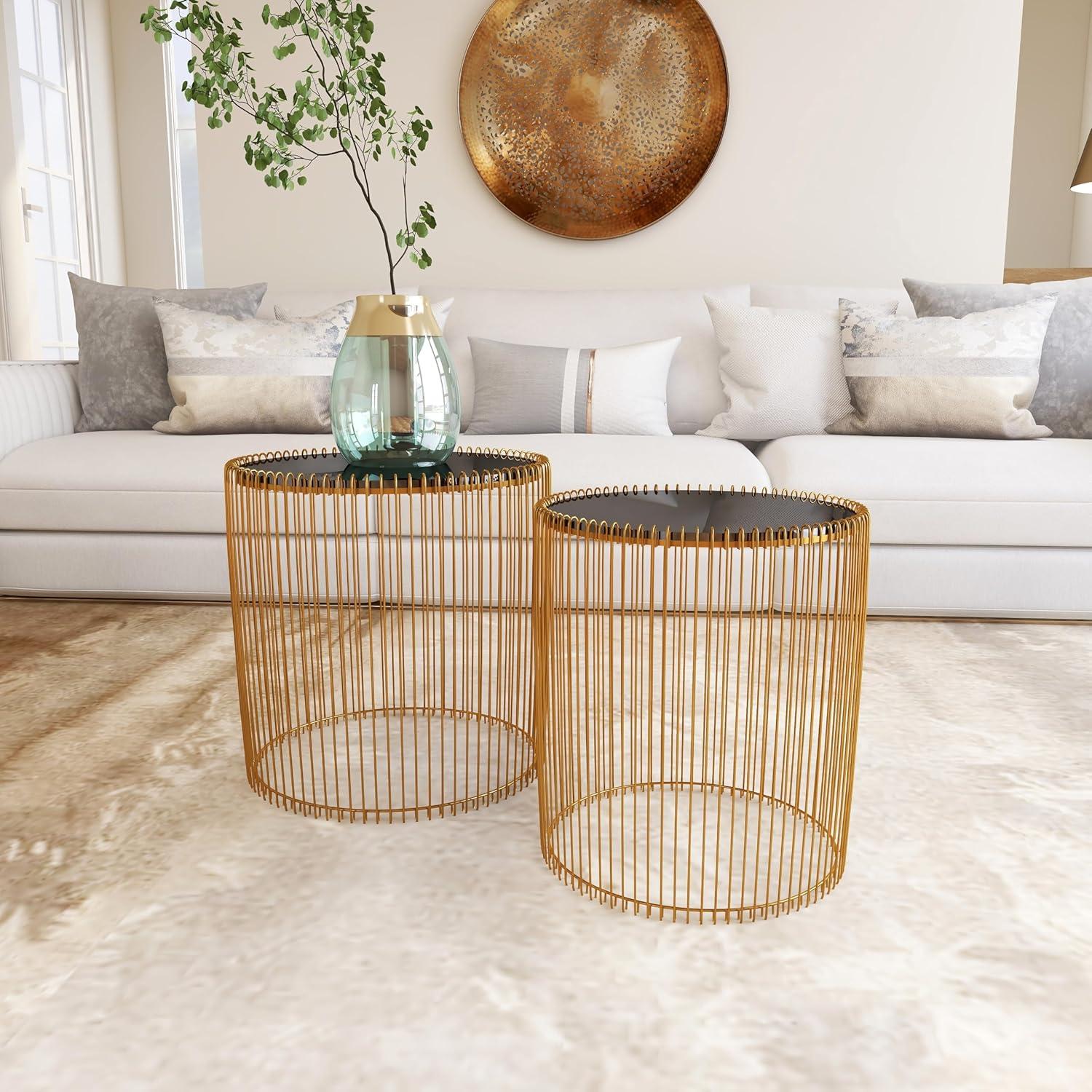 Set of 2 Metal and Glass Round Accent Tables Gold - Olivia & May: No Assembly, Indoor Use, Contemporary Style