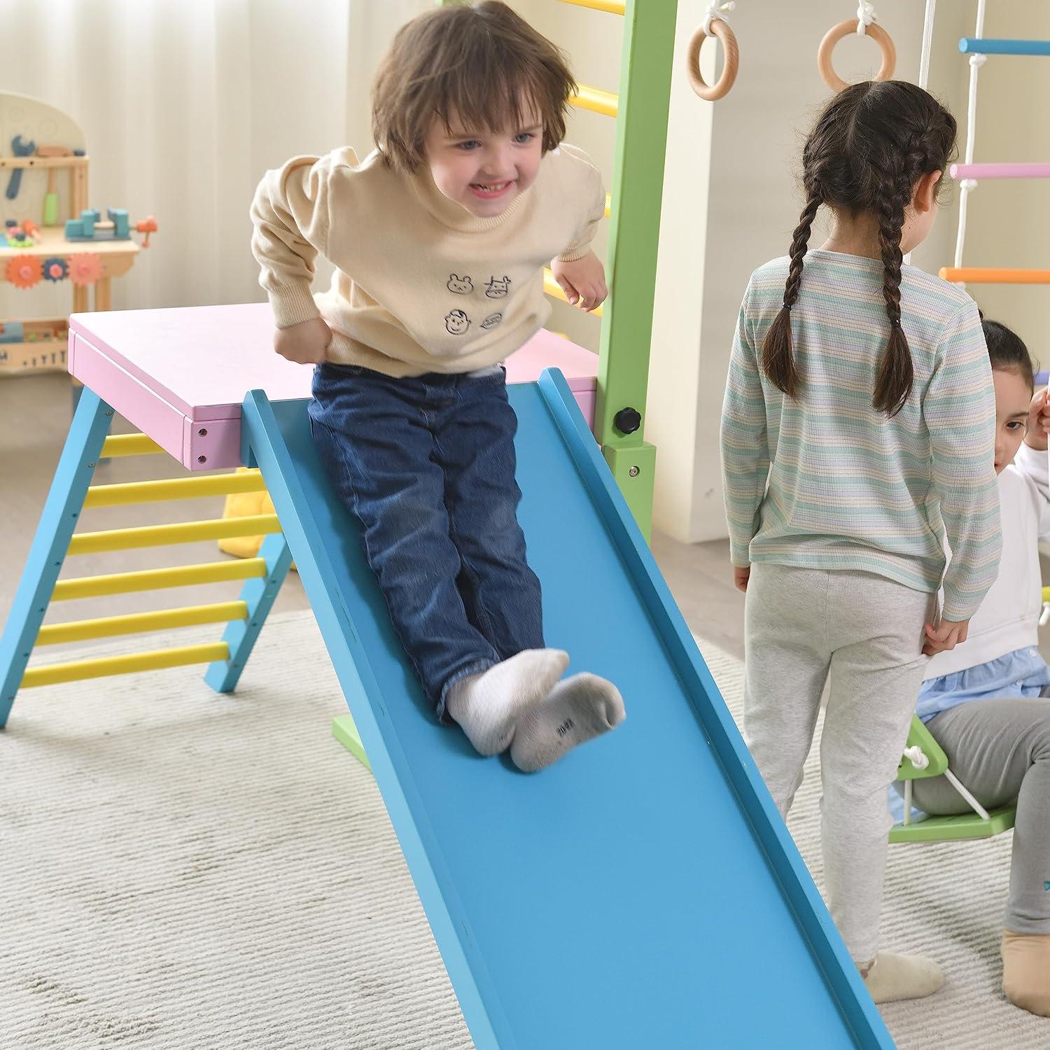Avenlur Grove - Wood indoor 8-in-1 Wall Jungle Gym, Color