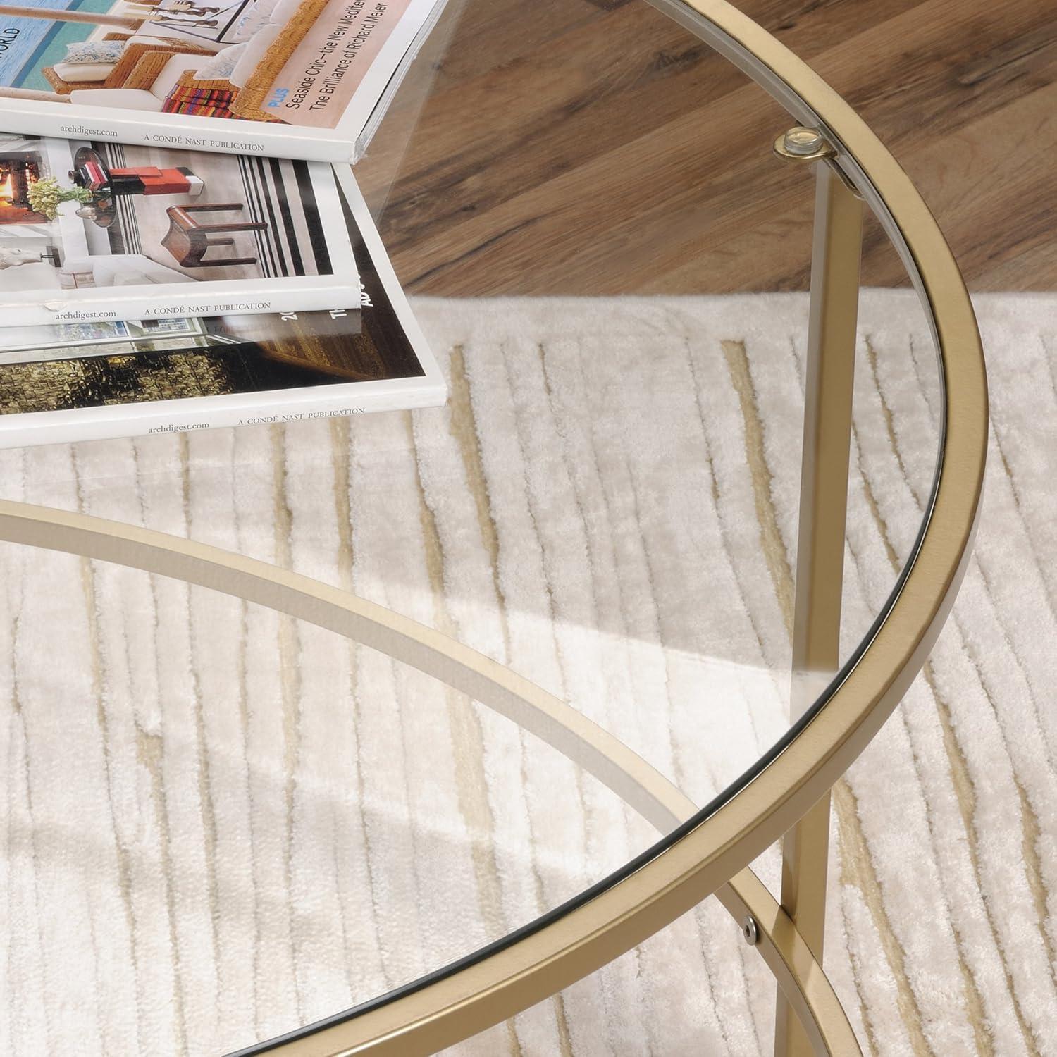 Kingfisher Lane Round Glass Coffee Table in Satin Gold