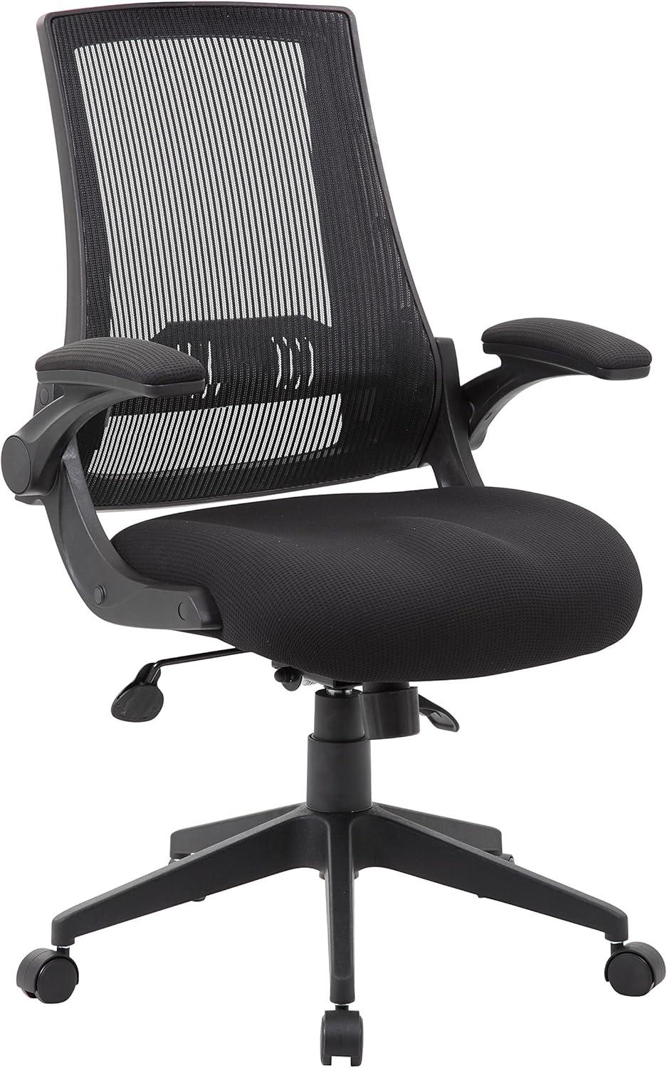 Boss Mesh Back Flip Arm Task Chair Black: Ergonomic Design, Nylon Base, Foam Padding, 275lb Capacity