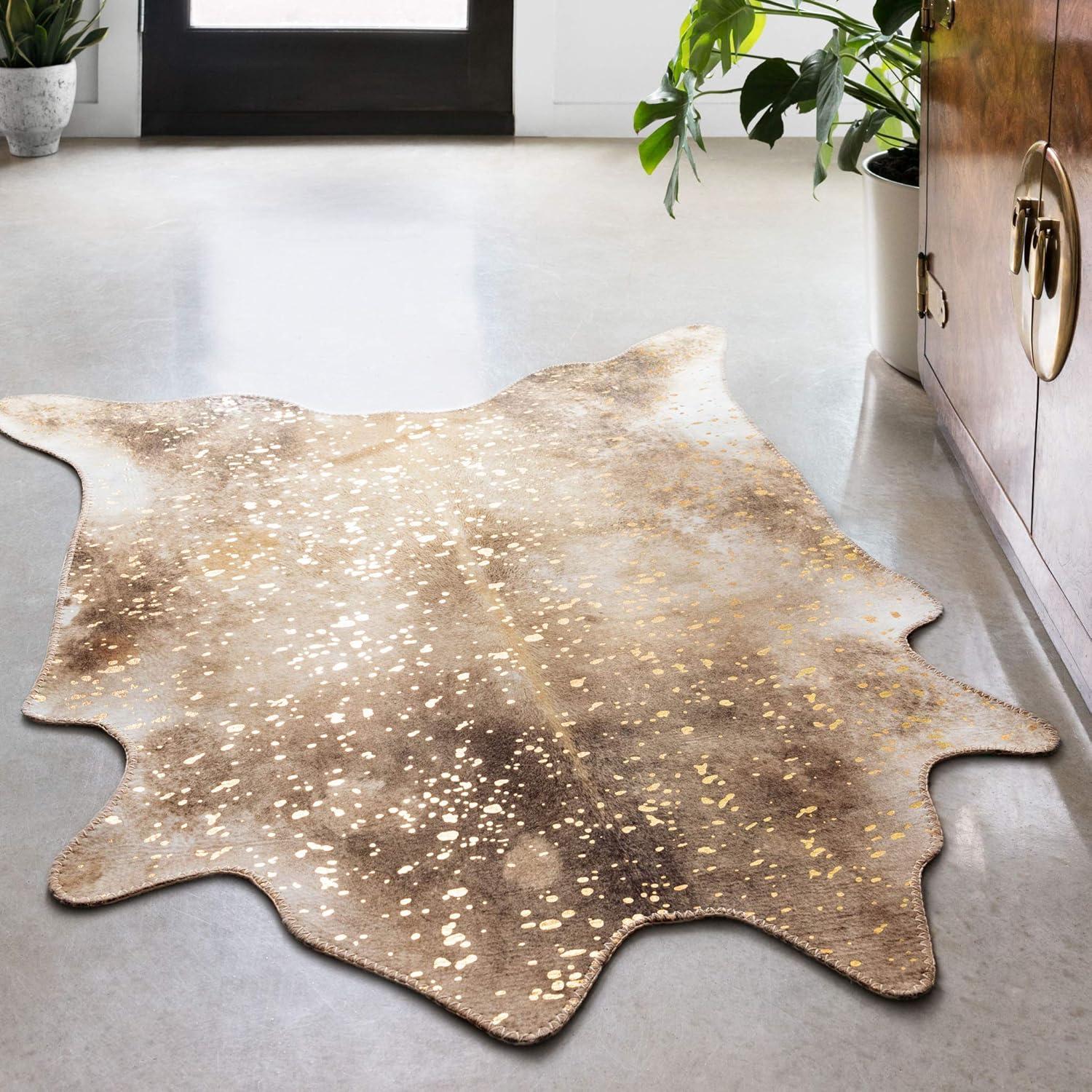 Loloi II Odessa Printed Cowhide Patchwork Mocha / Sand Area Rug