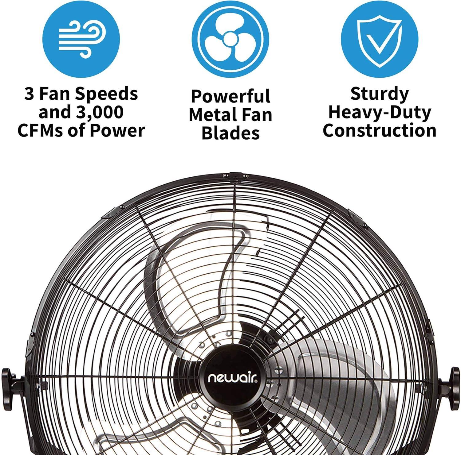 Newair 18" High-Velocity Industrial Floor Fan, Heavy Duty Metal Fan, Adjustable Tilt and 3 Speeds up to 4012 CFM, Rotatory Switch