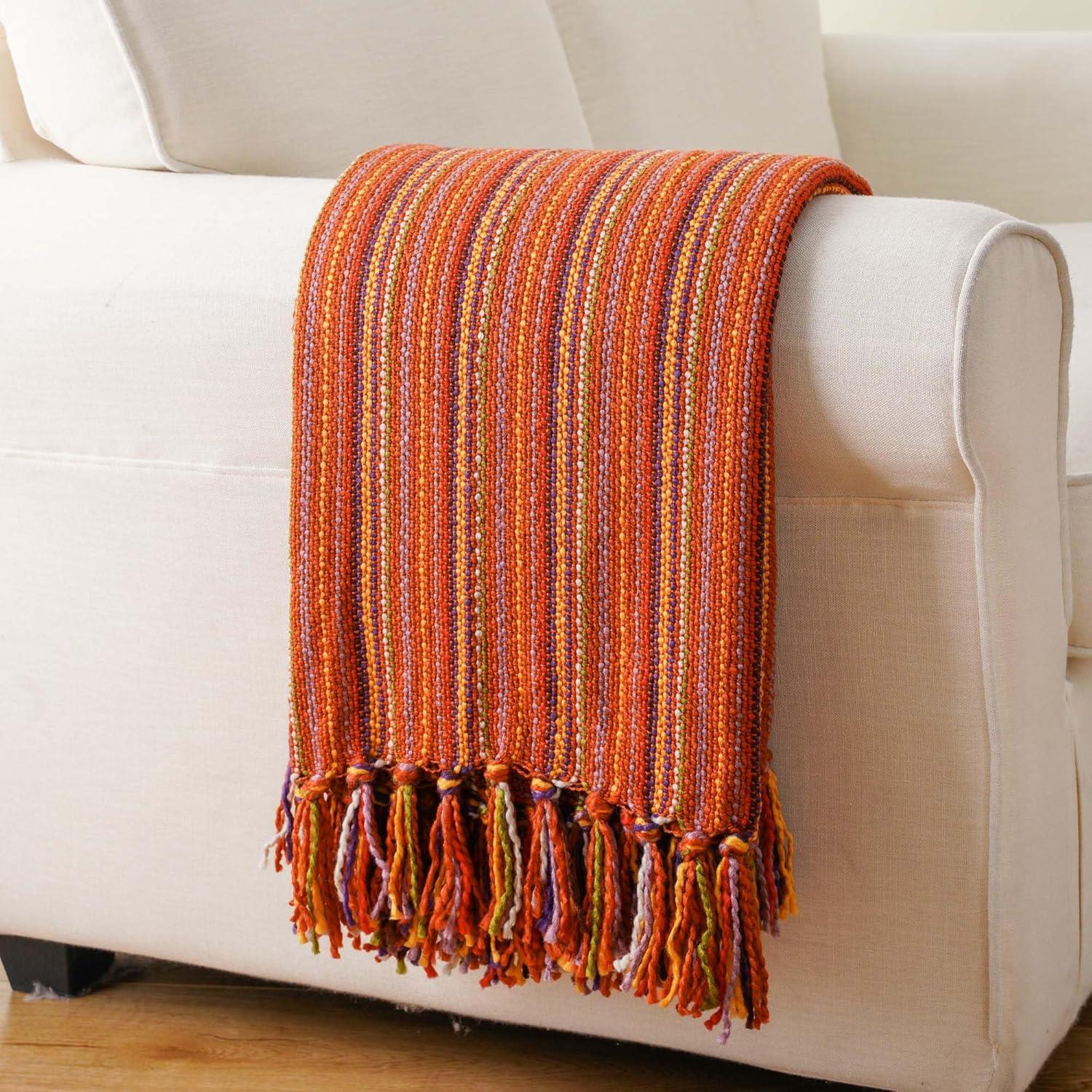 Brick Red Knitted Acrylic Throw Blanket with Fringes, 50"x60"