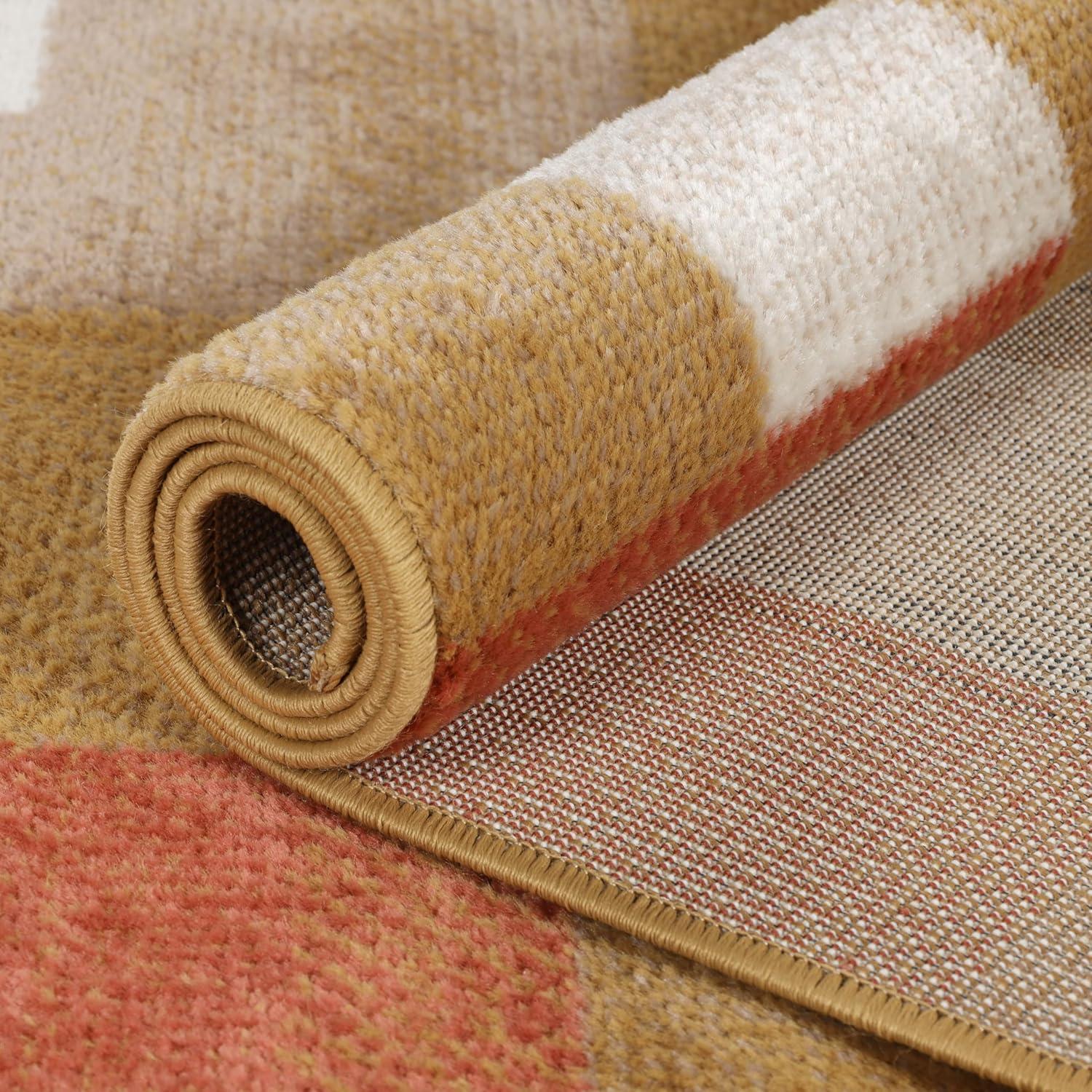 Superior Color Block Area Rug 8' x 10', Plush Indoor Rugs For Living Room Bedroom, Ginger