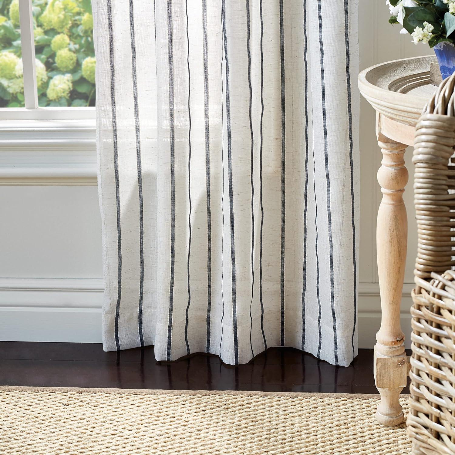 Martha Stewart Laguna Striped Semi-Sheer Tab Top Curtain Panel Pair (Set of 2) (Set of 2)