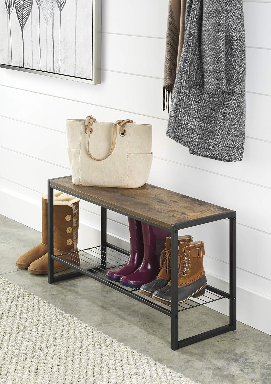 Whitmor Modern Industrial Entry Bench Black: Steel Frame Garment Rack & Closet Storage, No Tools Assembly, 25" Width