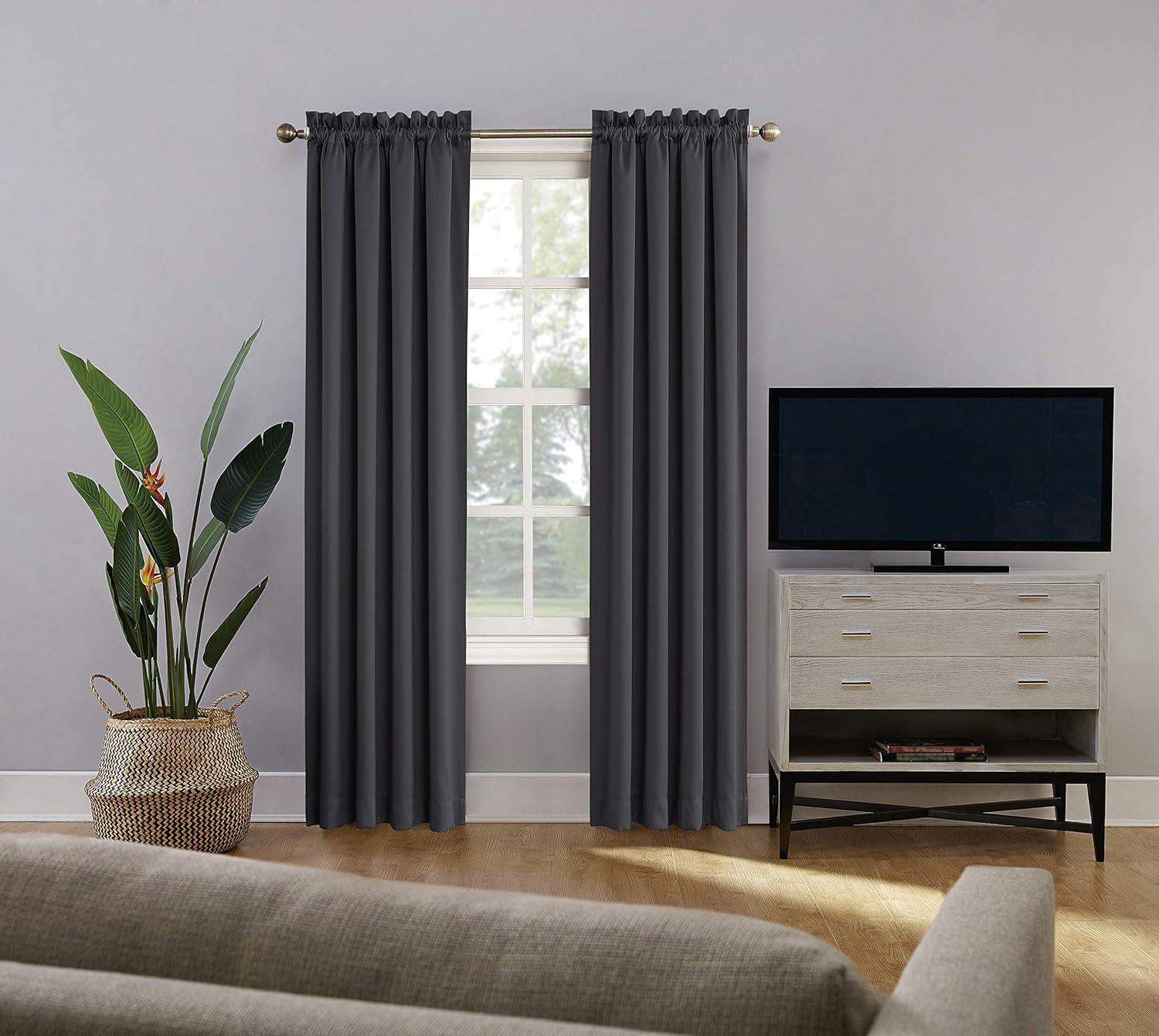 Coal Blackout Rod Pocket Polyester Curtain Panel