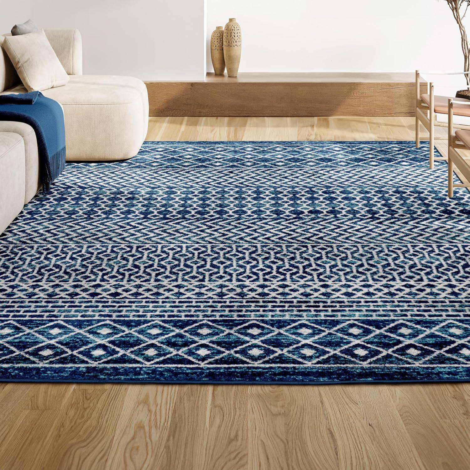 5' x 8' Arta Moroccan Vintage Geometric Rug Area Rug, Navy/Cream - JONATHAN Y