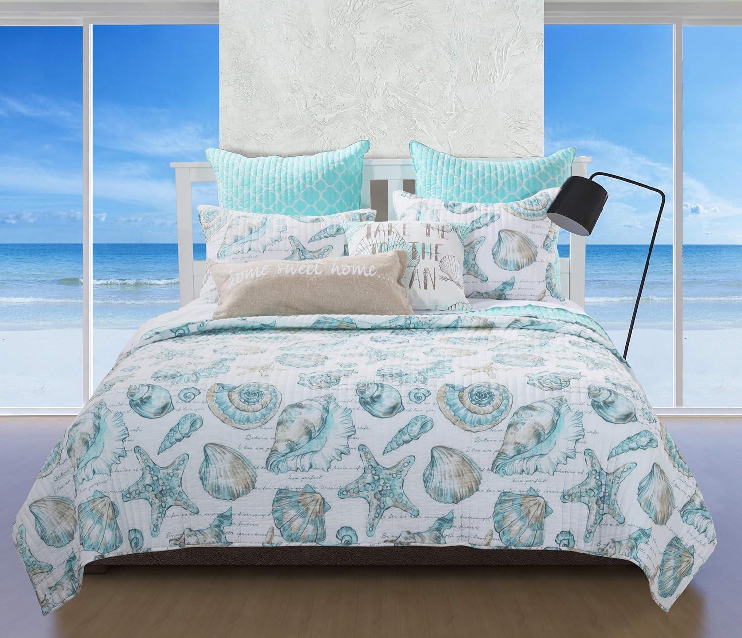 Greenland Home Fashions Cruz Reversible Seashell and Starfish Quilt Set