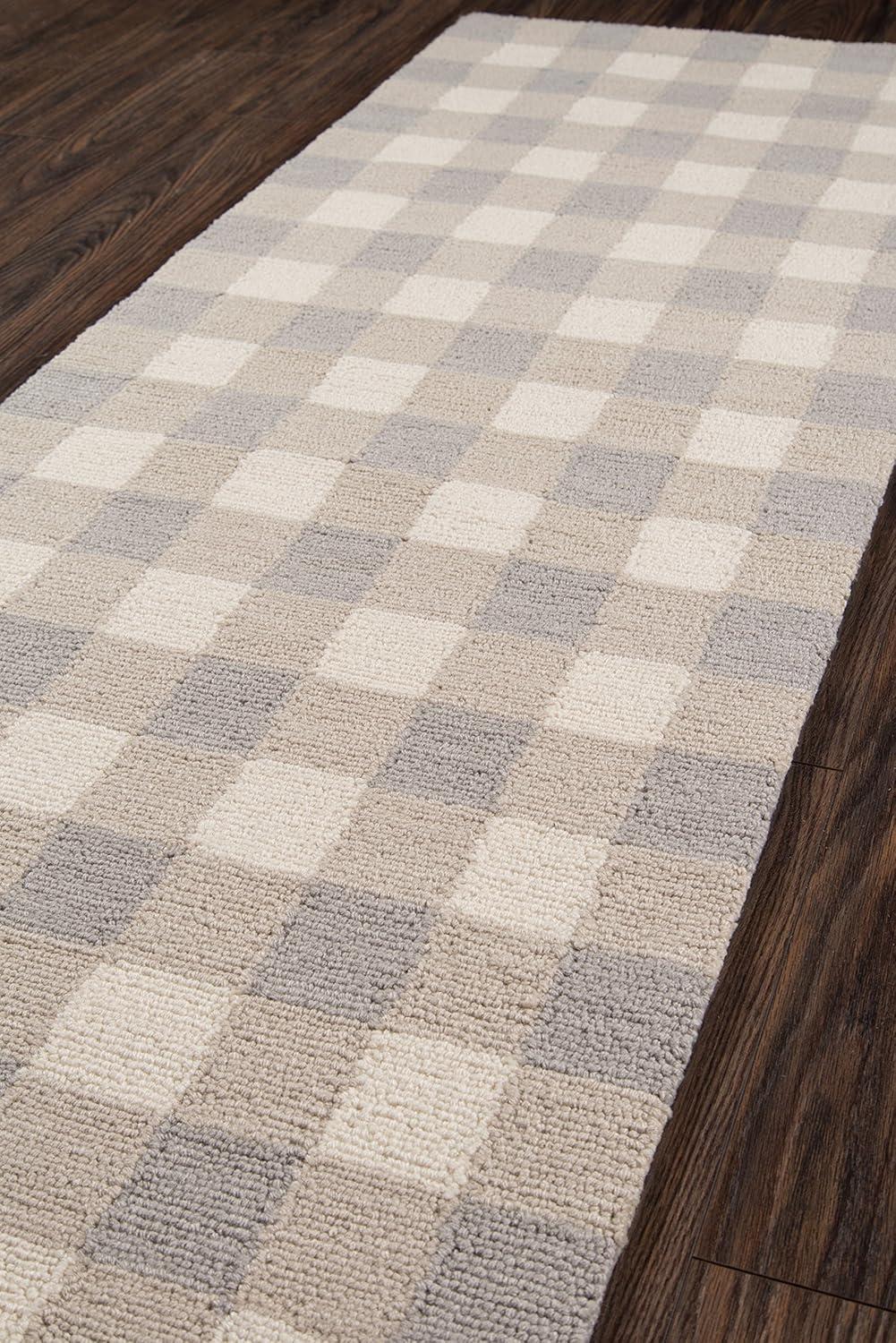 Gingham Rug - Gray - (2'3" x7'6") - Momeni: Geometric Tufted Runner, Indoor Low Pile, Cotton Backing
