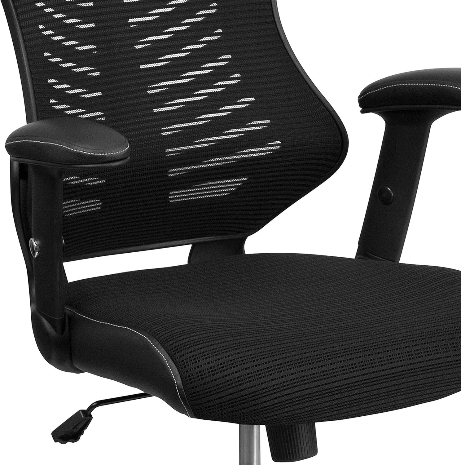 Contemporary High-Back Black Mesh & Leather Executive Office Chair with Adjustable Arms