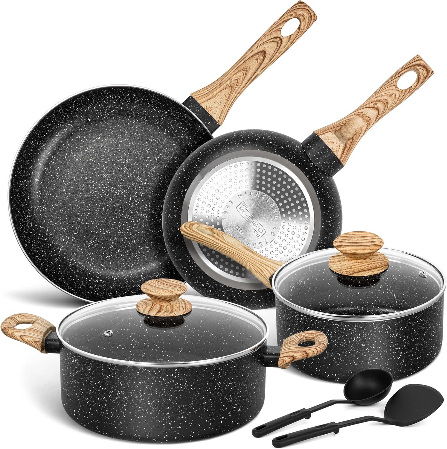 8-Piece Black Granite Non-Stick Aluminum Cookware Set