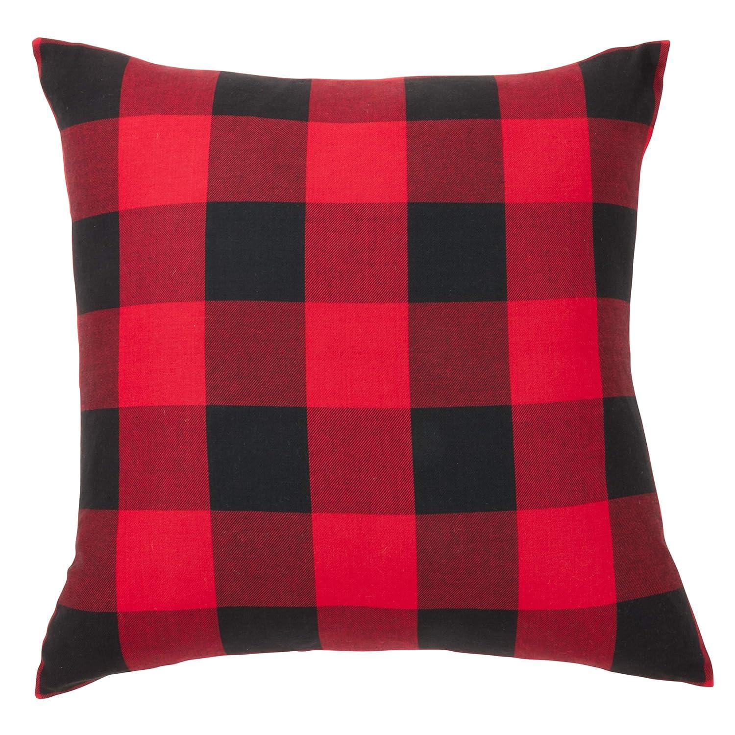 Saro Lifestyle Buffalo Plaid  Decorative Pillow Cover, Red, 28" x 28"