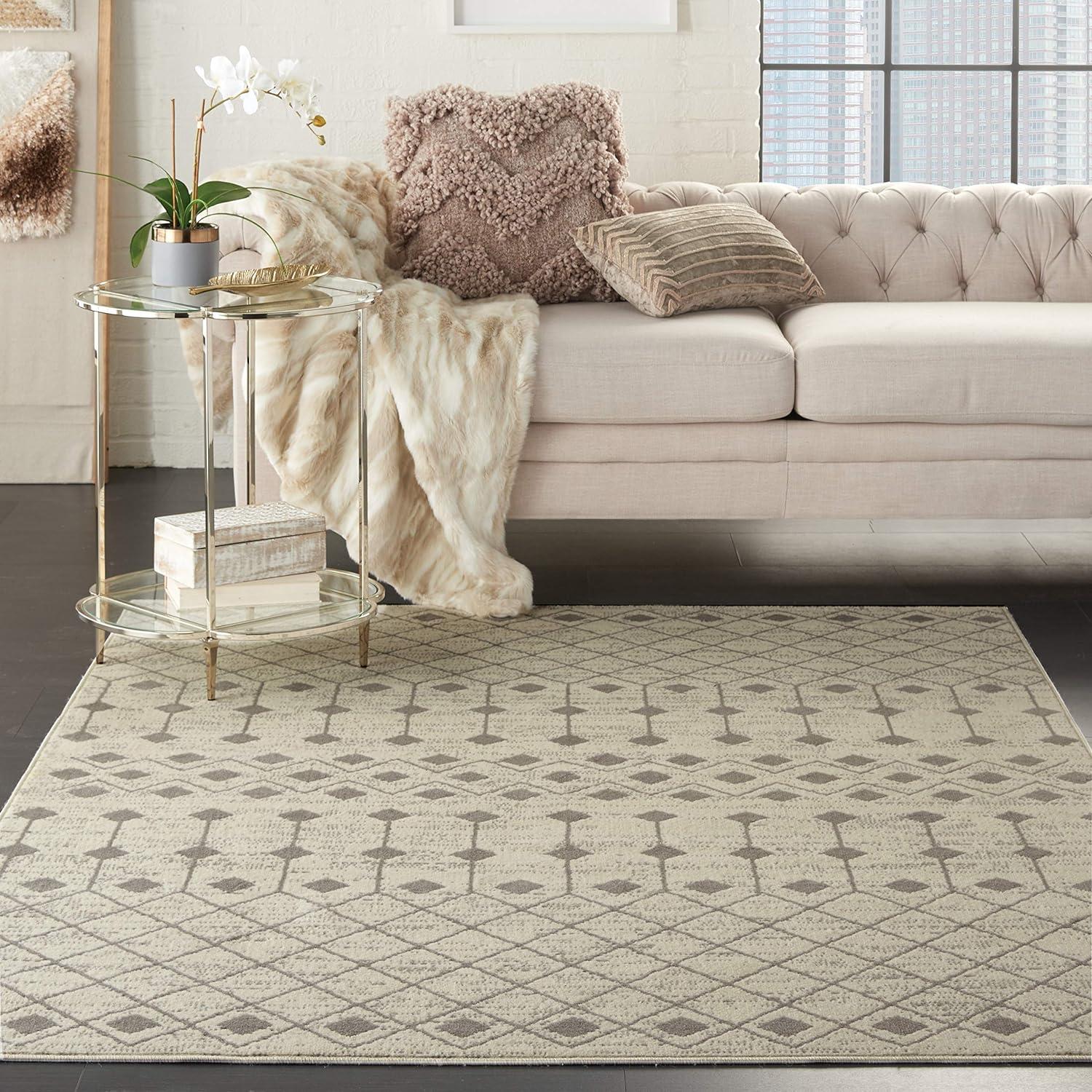 Ivory and Grey Moroccan Diamond 6' x 9' Synthetic Area Rug