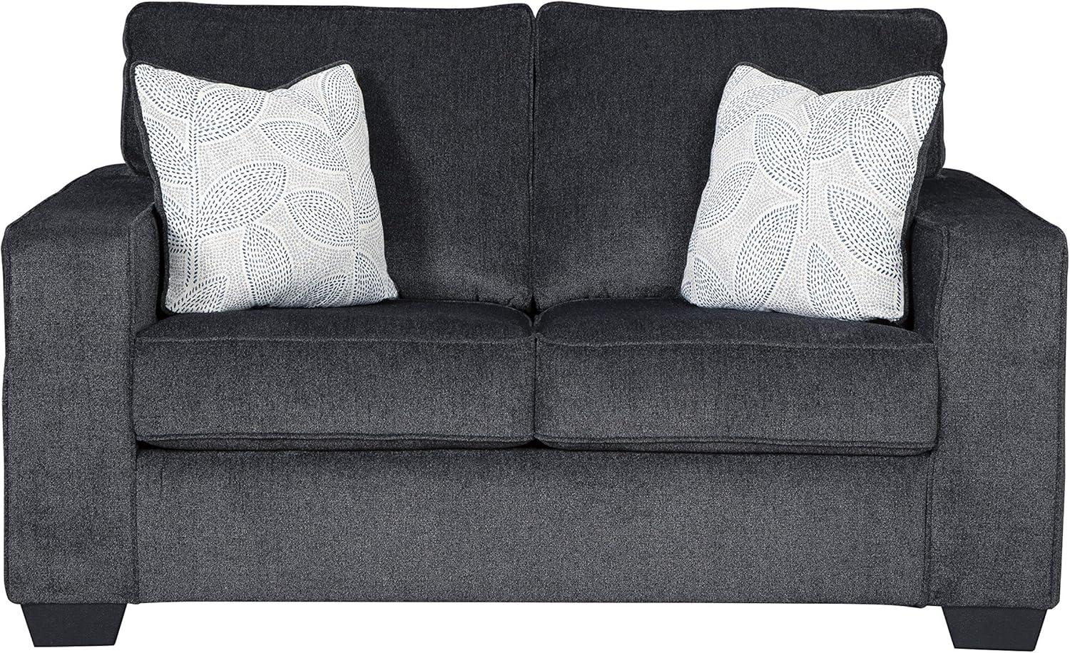 Slate Gray Polyester Loveseat with Removable Cushions