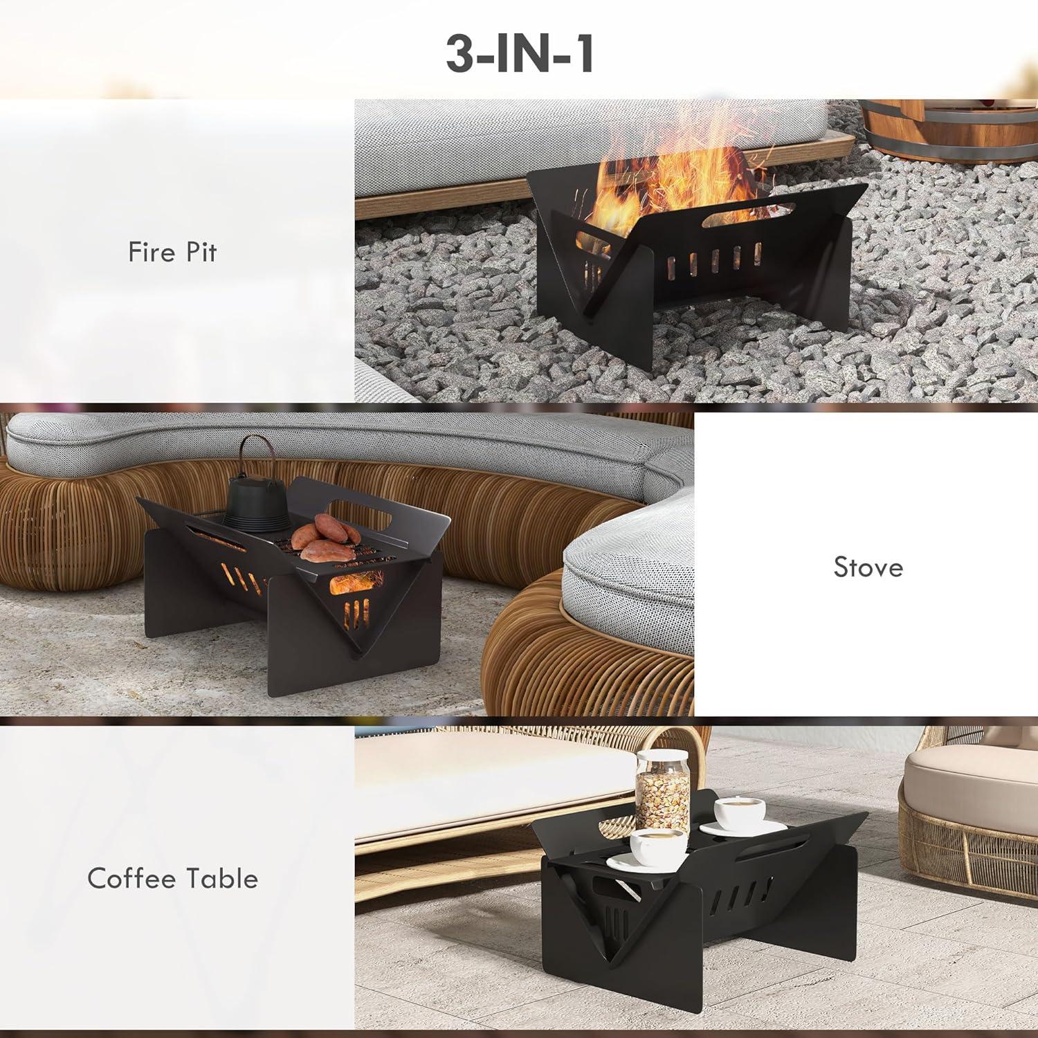 Black Industrial Rectangle Wood Burning Fire Pit