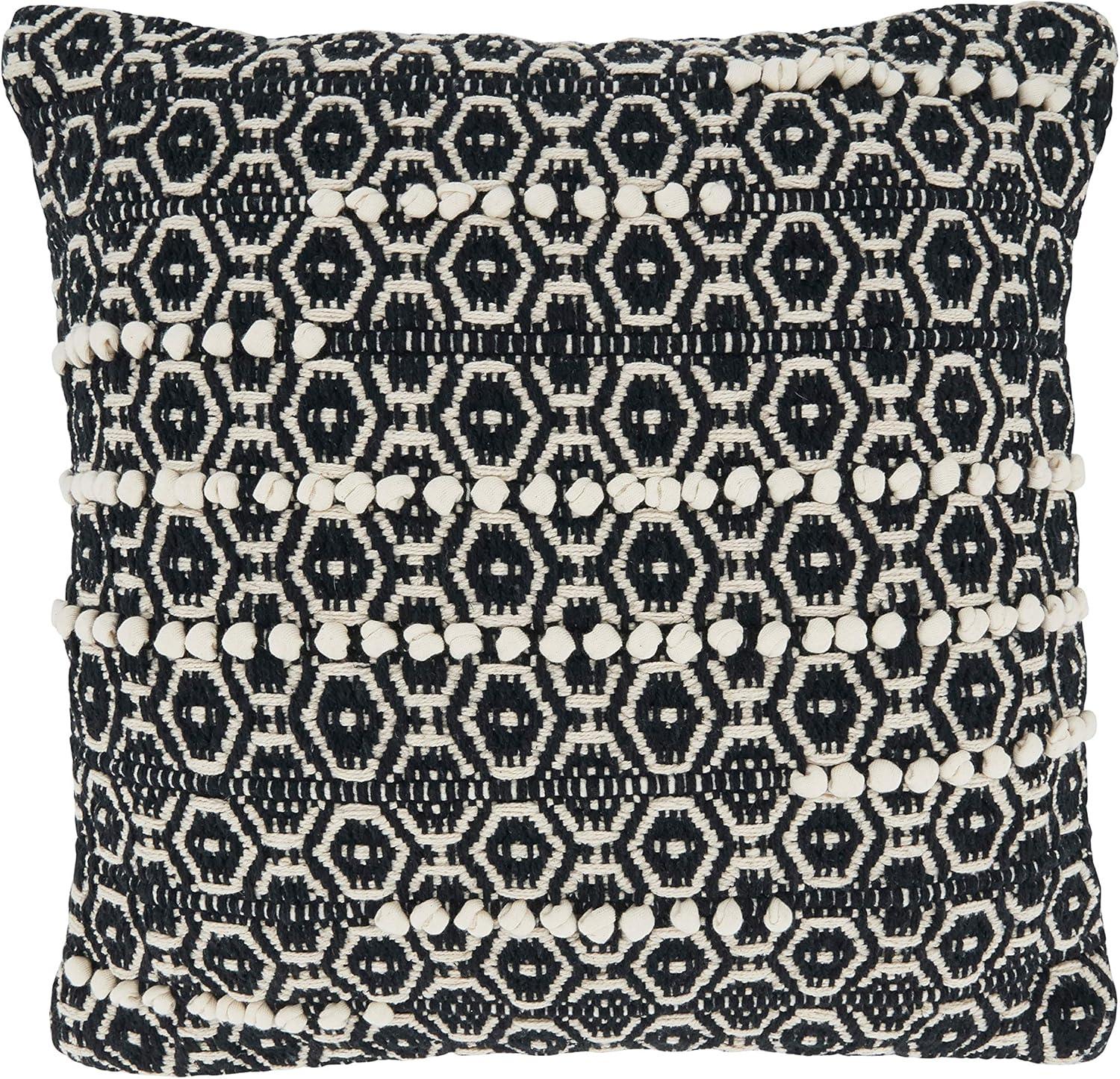 Saro 2902.BW18SC 18 in. Dual-Tone Moroccan Design Square Pillow Cover, Black & White