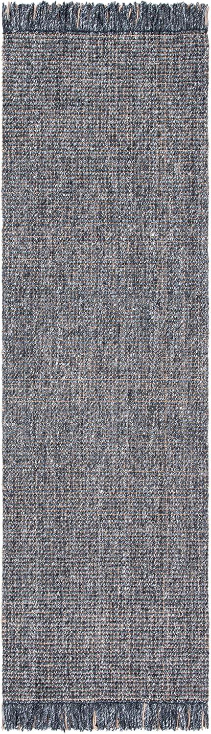 Handmade Charcoal and Natural Wool Runner Rug with Fringe