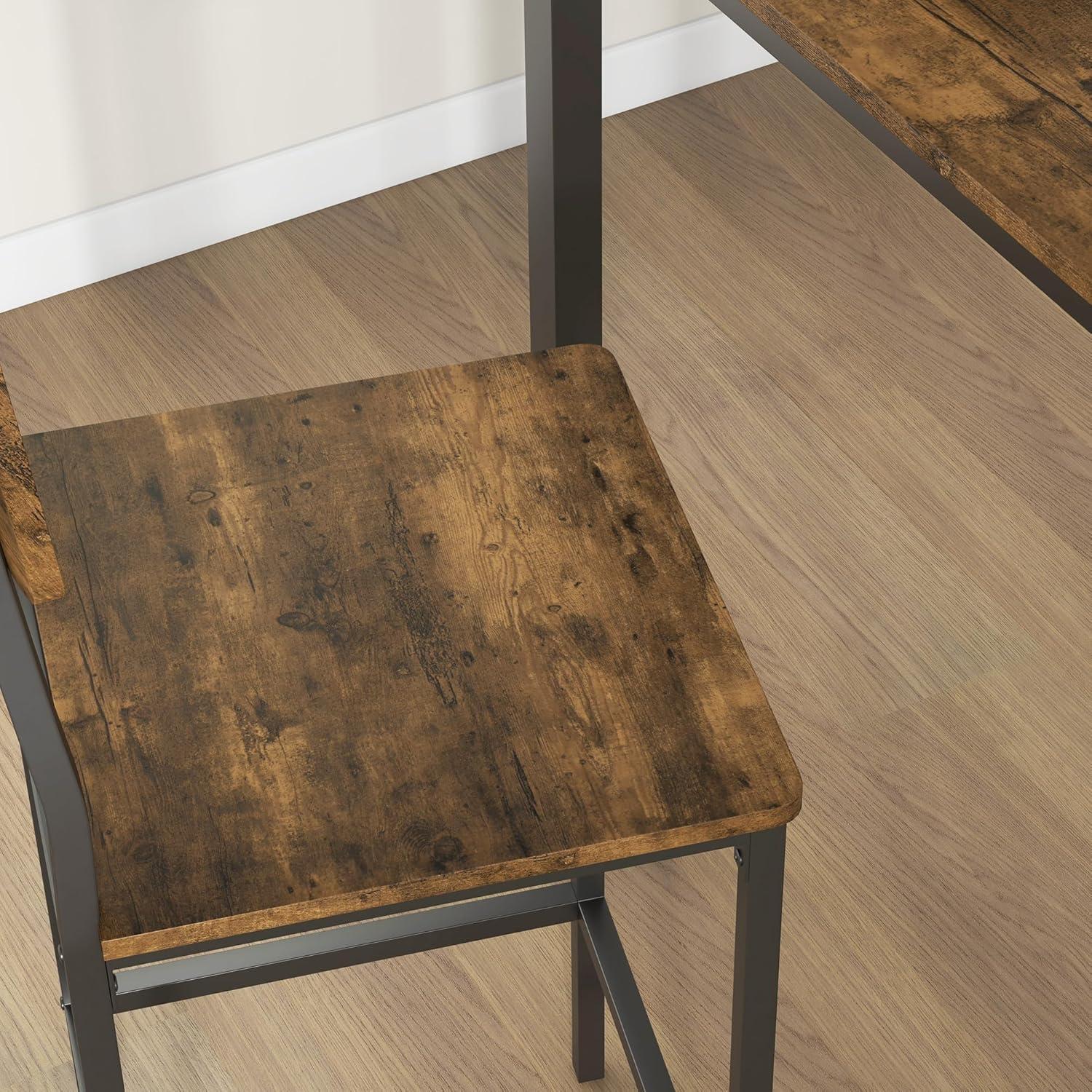 HOMCOM 3 Piece Bar Table and Chairs Set, Industrial Small Dining Table Set for 2, Square Kitchen Table and Stools, Rustic Brown and Black