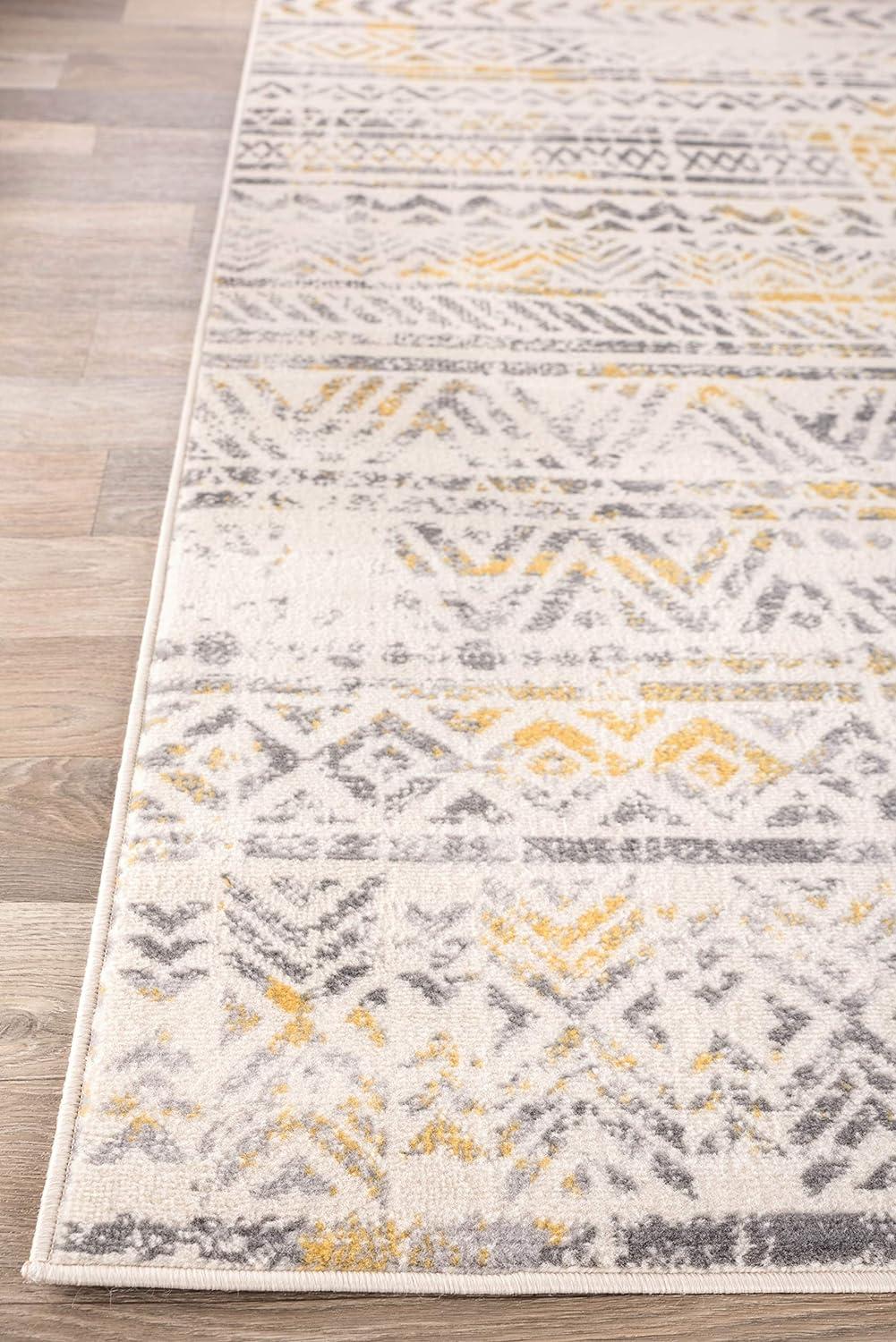 Yellow Geometric Synthetic Reversible Area Rug 5' x 7'