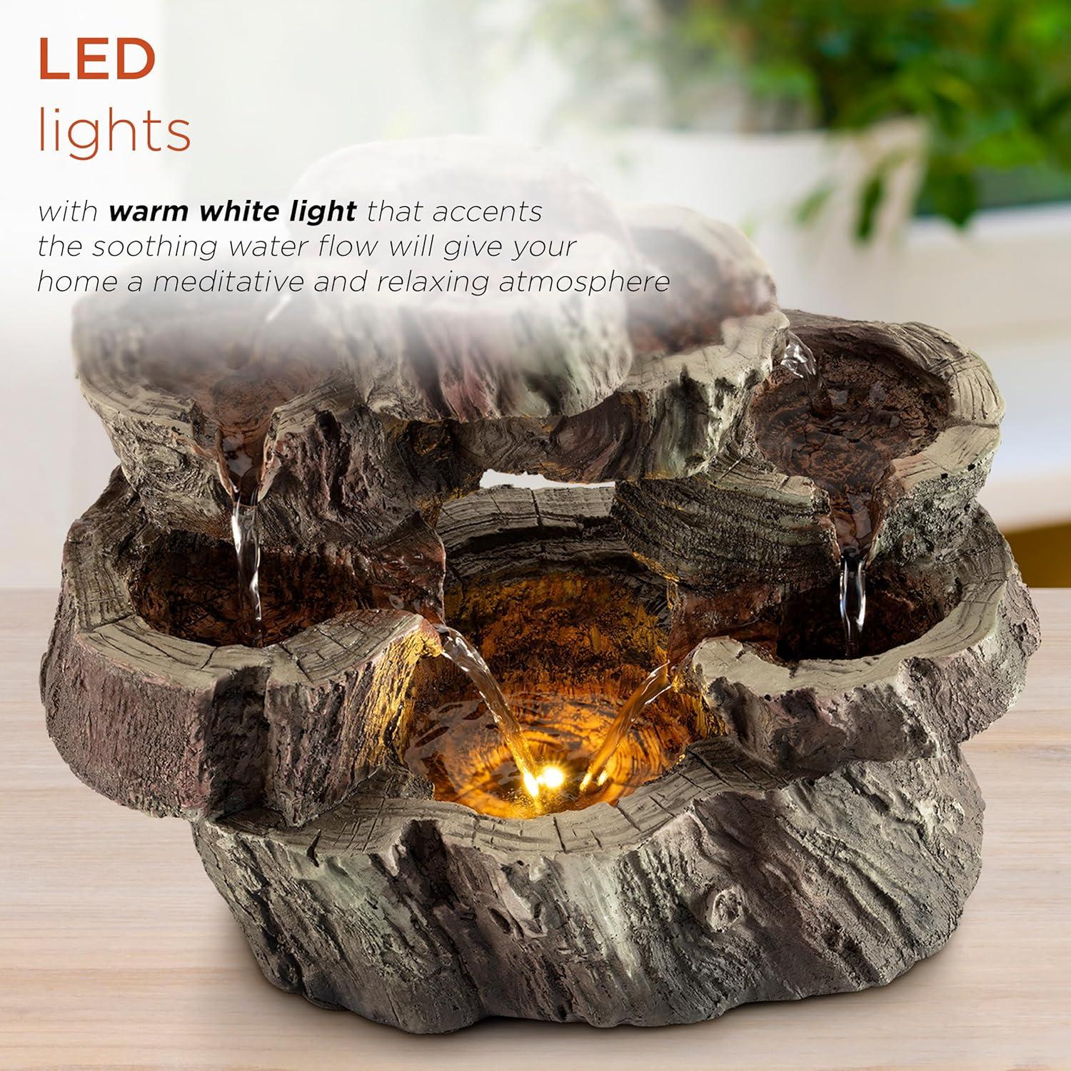 Brown Tree Trunk Tabletop Fountain with LED Lights