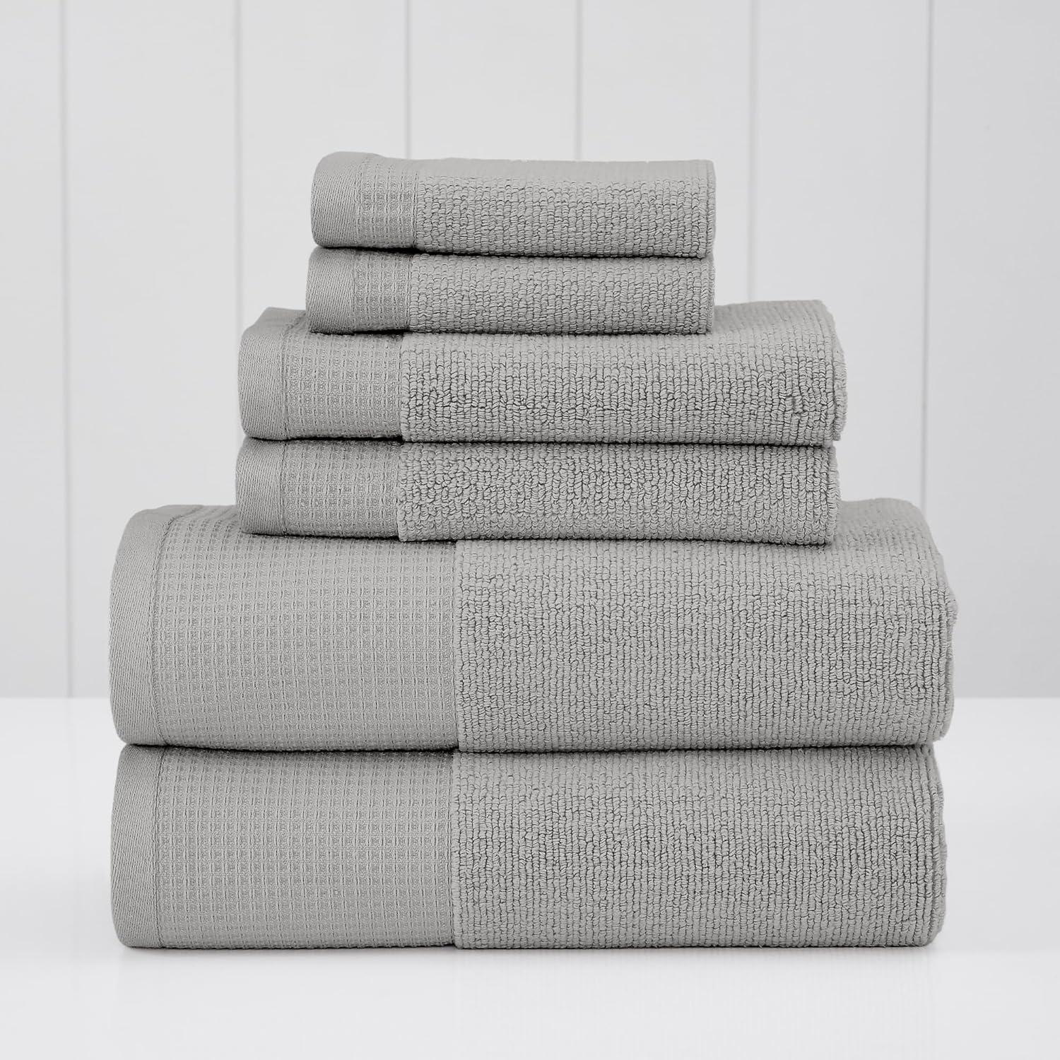 Modern Threads 6-Piece Waffle-Rib Cotton Towel Set Soft Ultra-Absorbent for Bathroom & Spa